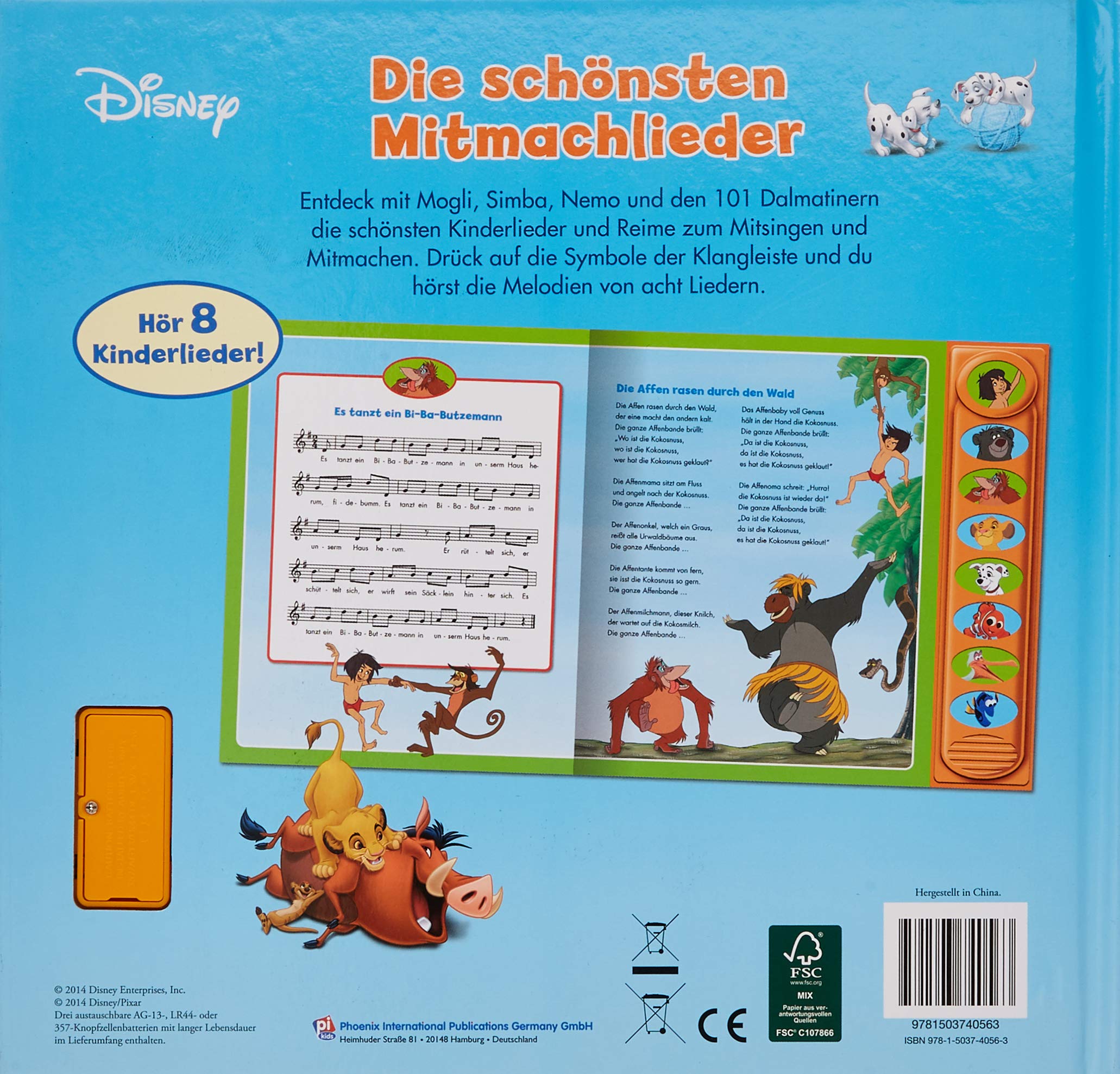 Disney - Die schönsten Mitmachlieder - 8-Button-Soundbuch - interaktives Bilderbuch mit 8 beliebten Kinderliedern zum Mitsingen: Tönendes Buch