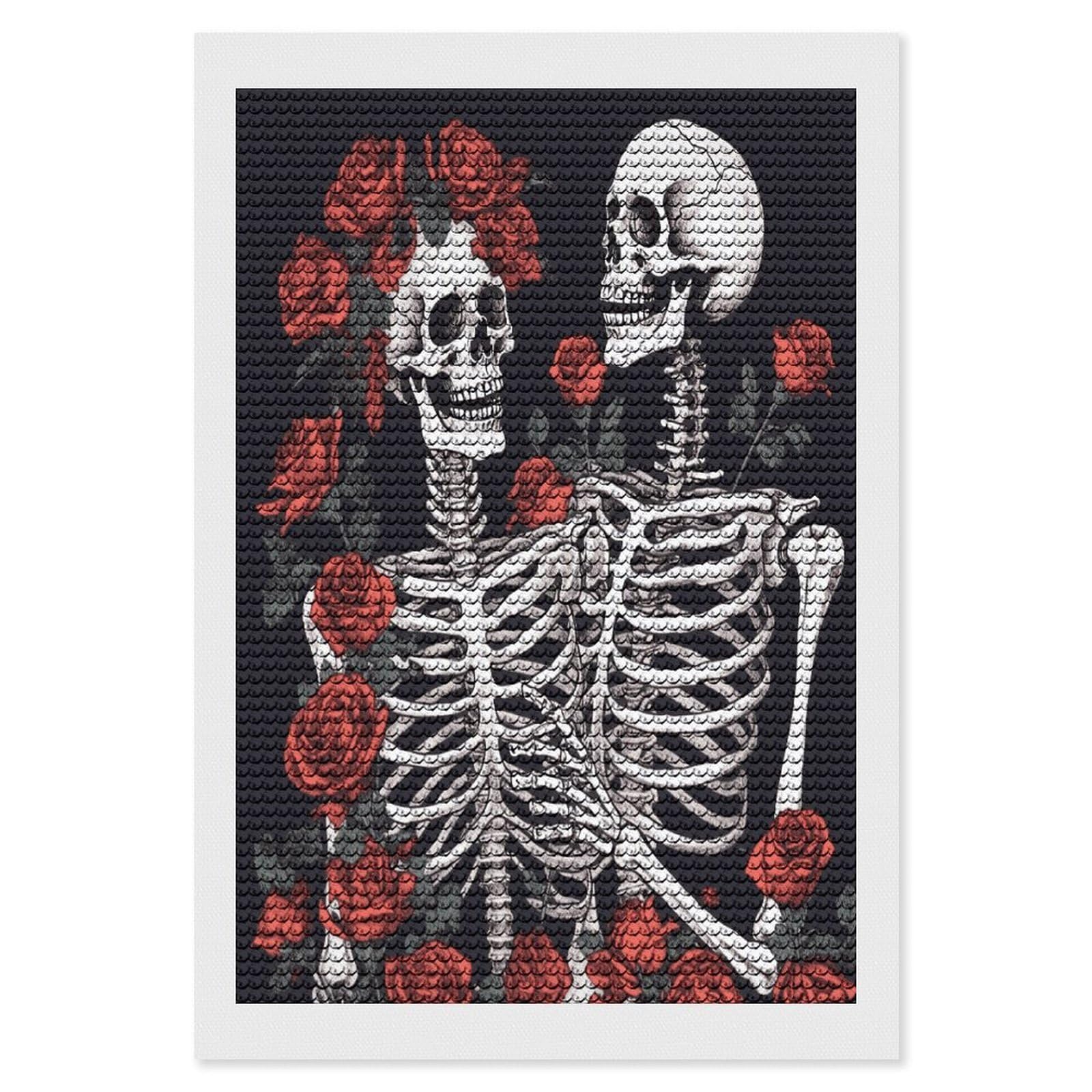 LDGSUPH Rose and Skeleton Diamond Painting Kits for Adults Paint with Diamond Pictures Art DIY Full Drill Diamond Dots Painting Personalized Diamond Photo for Home Wall Decor Gift 8"x12"
