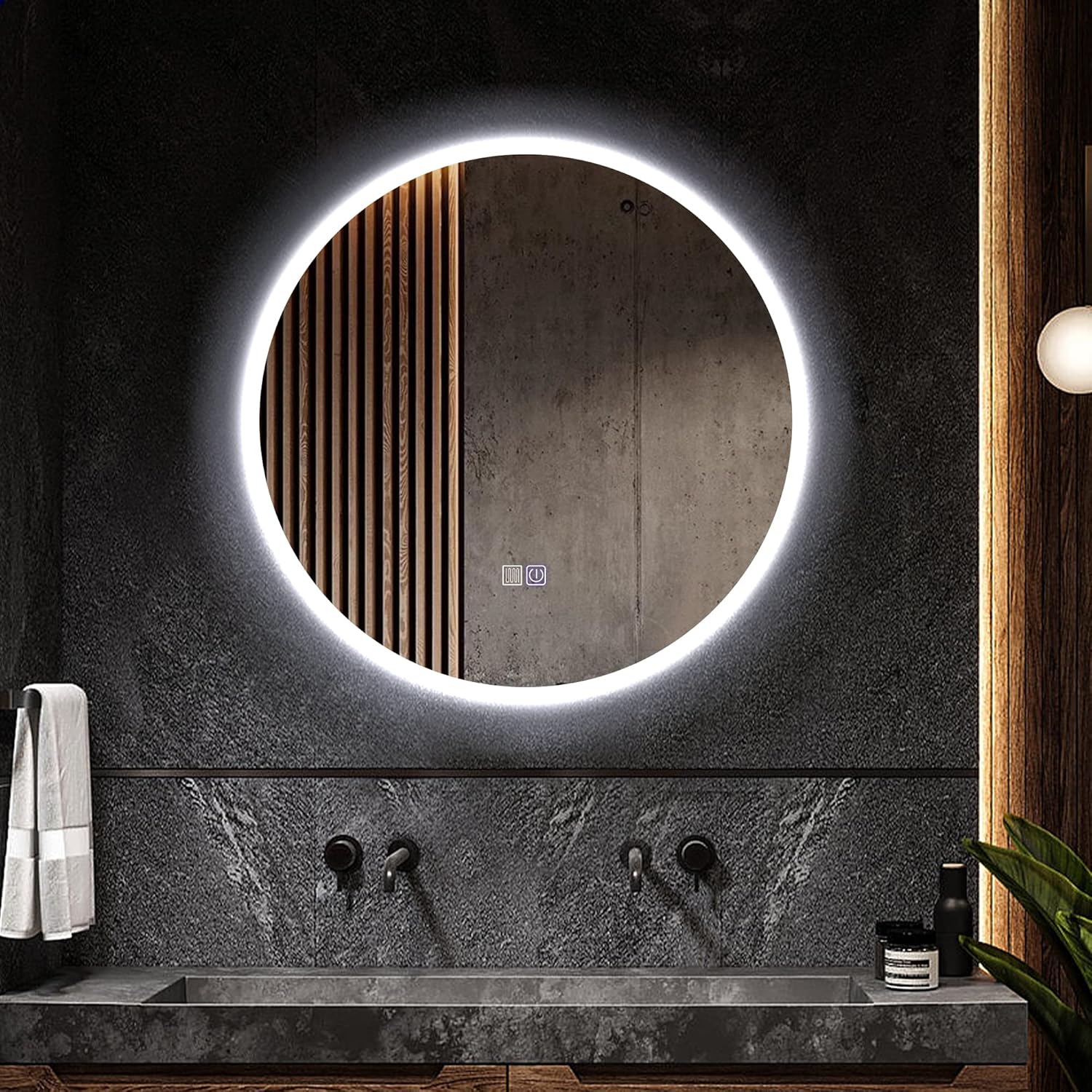 Golden State Art, 36x36 Led Lighted Round Vanity Bathroom Mirror, Dimmable Wall