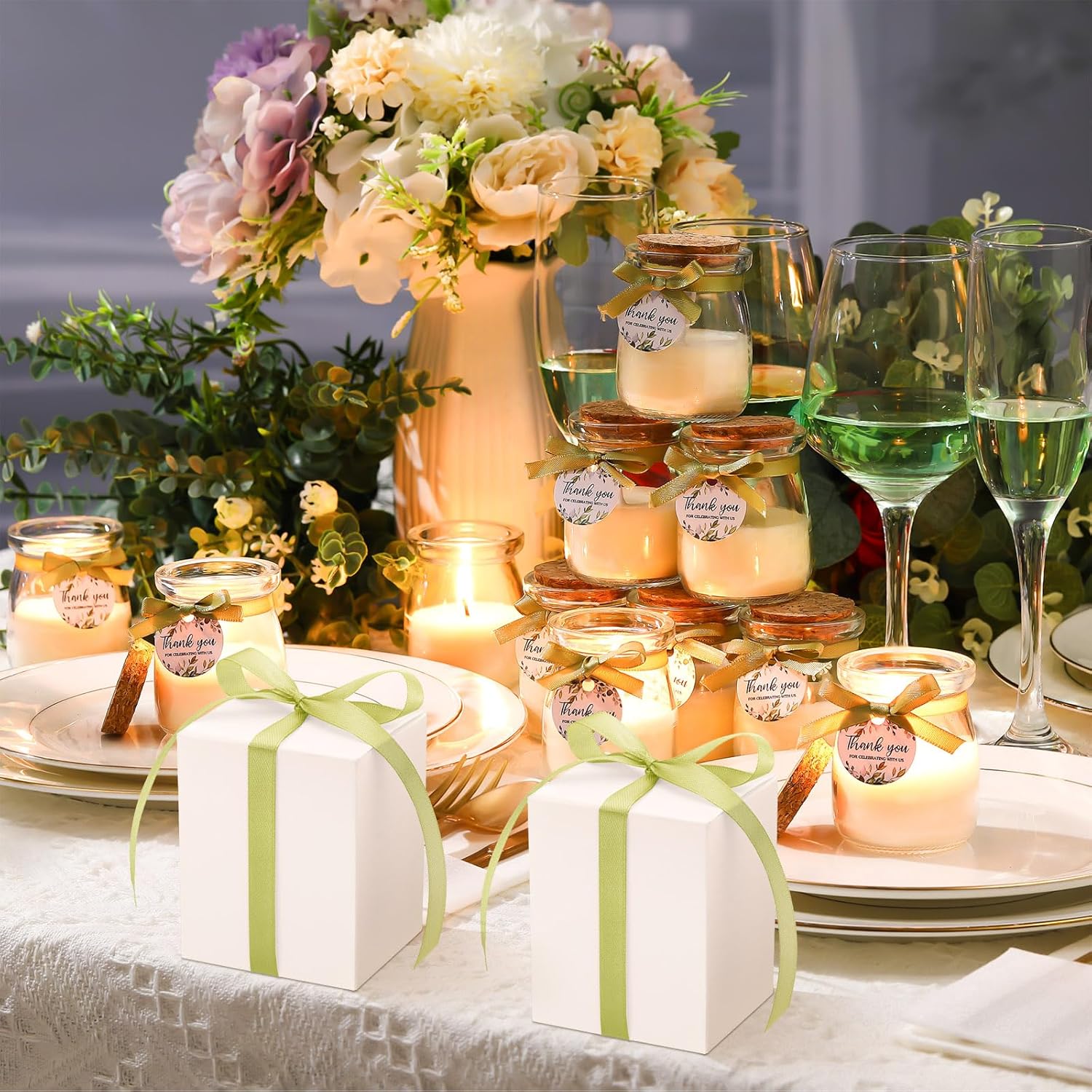 MTLEE 20 Pcs Sage Green Wedding Candle Favors Greenery Bridal Shower Gifts for Guests Soy Wax Candles with Glass Jar Bridesmaid Proposal Gifts for Wedding Bachelorette Bridal Shower