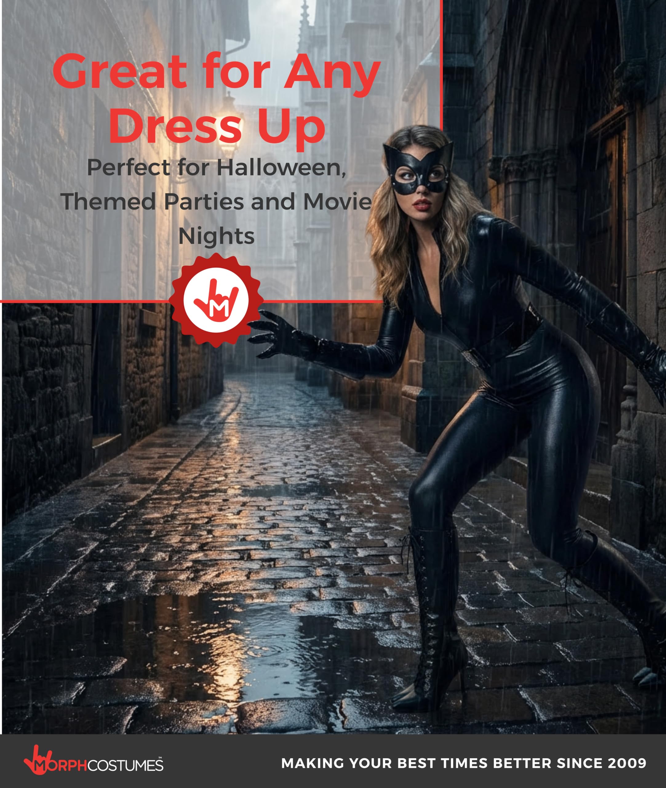 Morph Czarny kot damski kostium strój, czarny kombinezon dla kobiet kombinezon, kostiumy kota dla kobiet, damskie kostiumy na Halloween