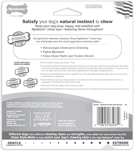 Vista 129 de Nylabone Power Chew Juguete masticable duradero con sabor a pollo, para perros medianos, para masticadores agresivos, huesos indestructibles, M/lobo