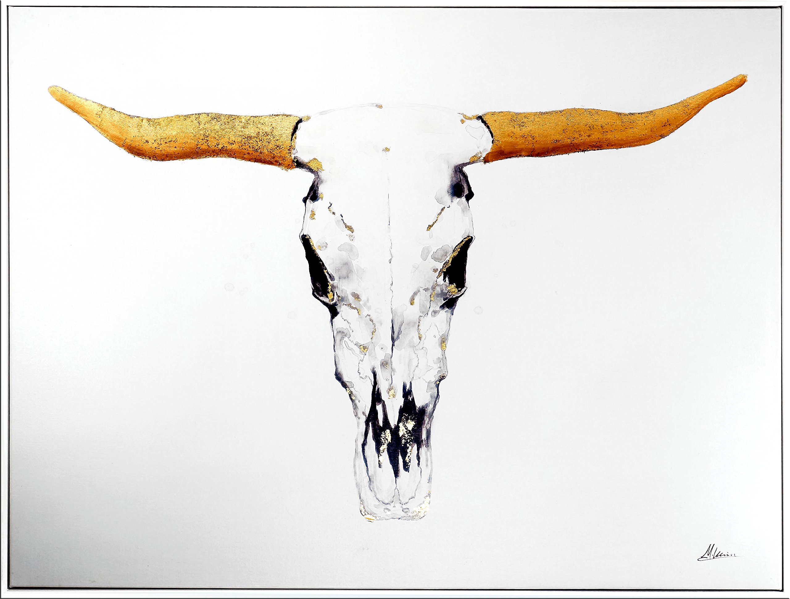 Crâne acrylique peinte bull-skull Martin-Art - Sculpture d'art moderne feuilles et bulles