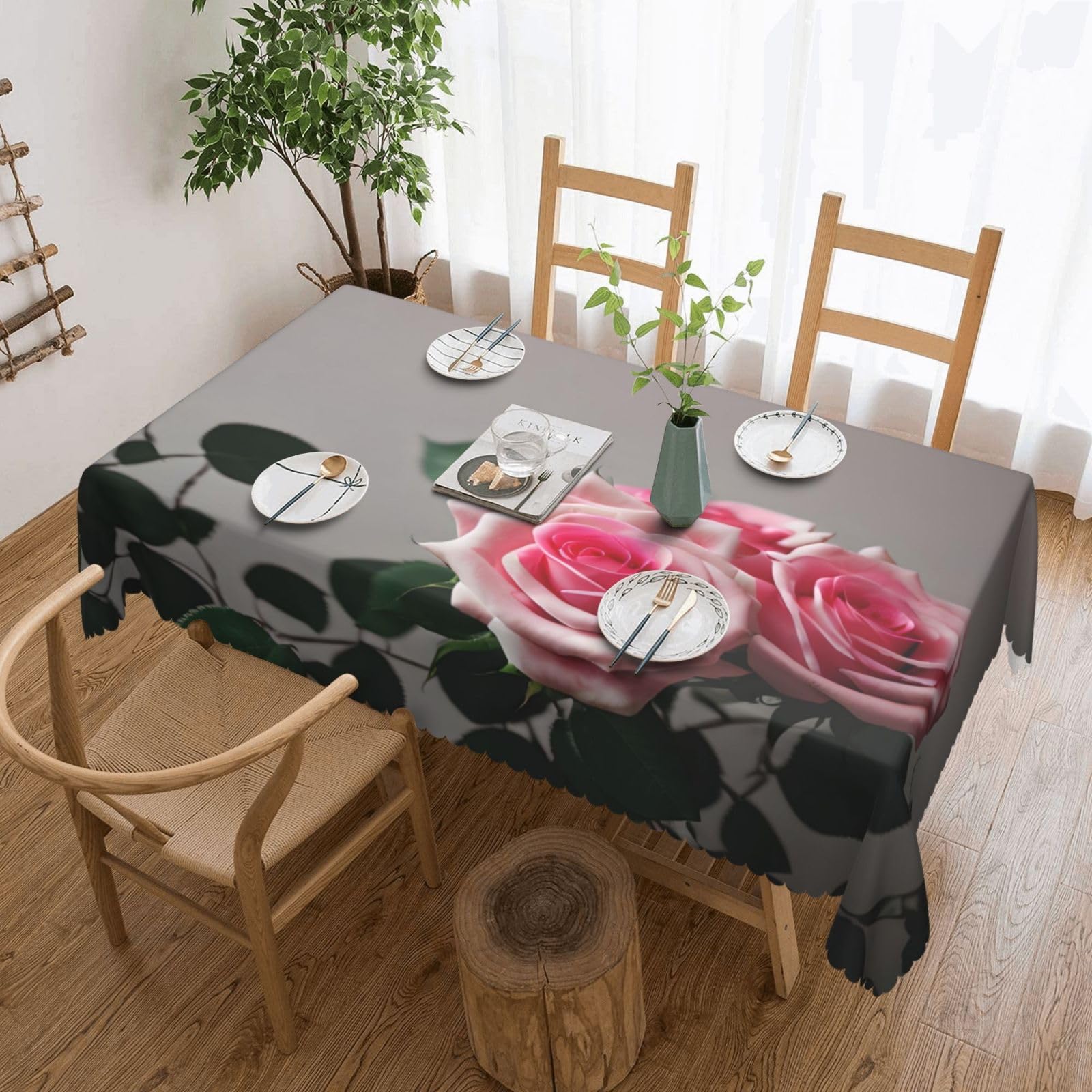 HLBSDM Pinks Rose Print Rectangle Washable Tablecloth Decorative Table Cover for Dining Table Buffet Parties