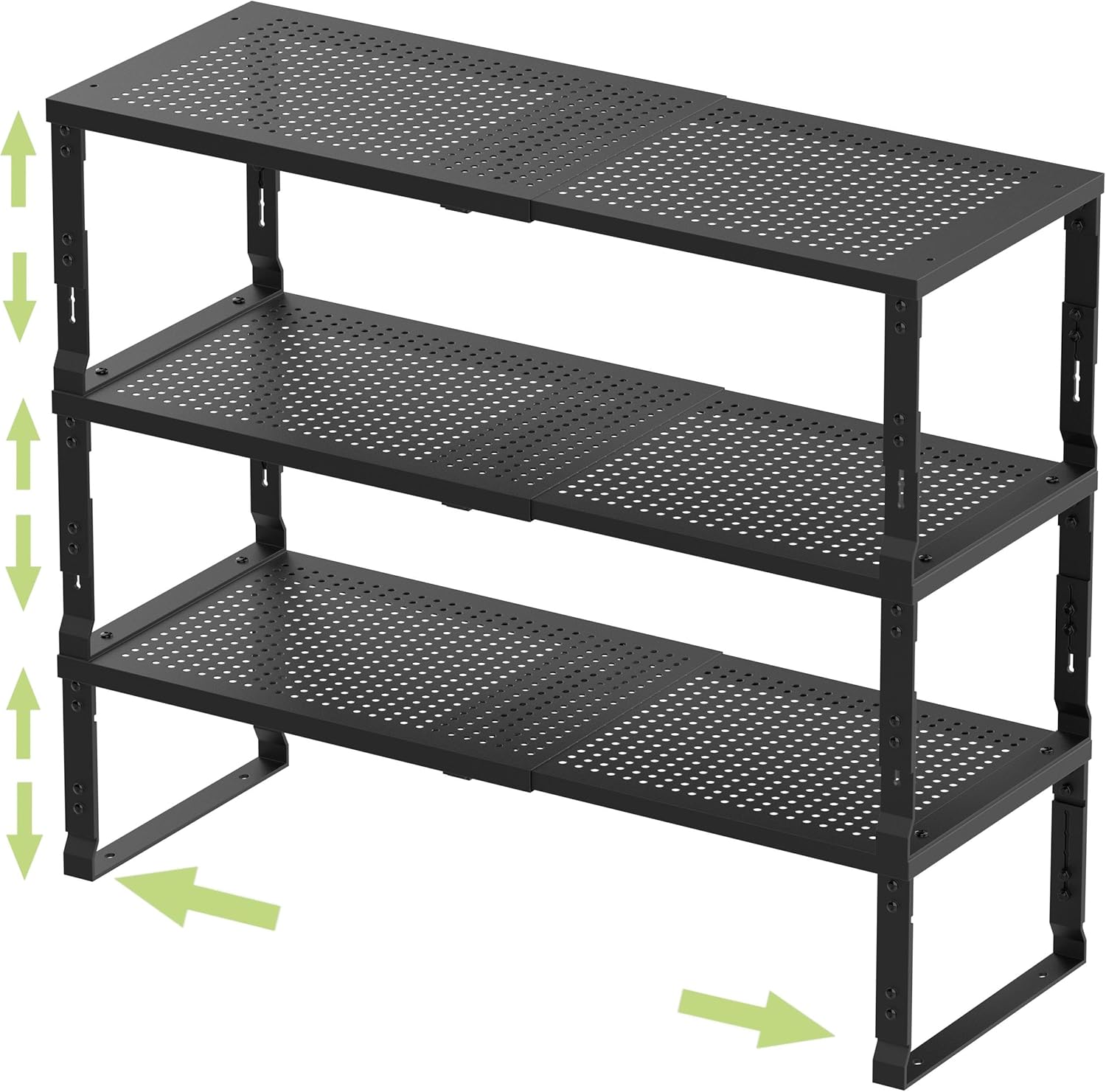 Adjustable Expanable Stackable Spice Rack Shelf Pantry Storage Organizer for Kitchen Cabinet,Countertop,Bathroom and More.Space is no Longer Limited(3Packs/Black/Large)