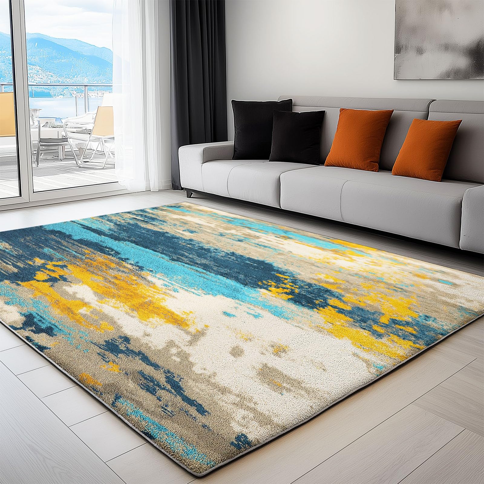 Tapis de salon antidérapant lavable blanc poils courts