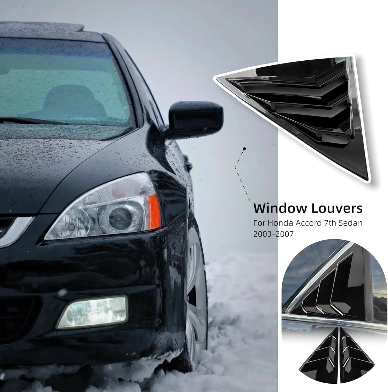 Car Rear Window Side Louvers Shutter Cover Fit for Honda Accord 7th Sedan 4-Door 2003 2004 2005 2006 2007, Gloss Black ABS Rear Window Louvers 2PCS Body Kit Exterior Air Vent Trim Accessories