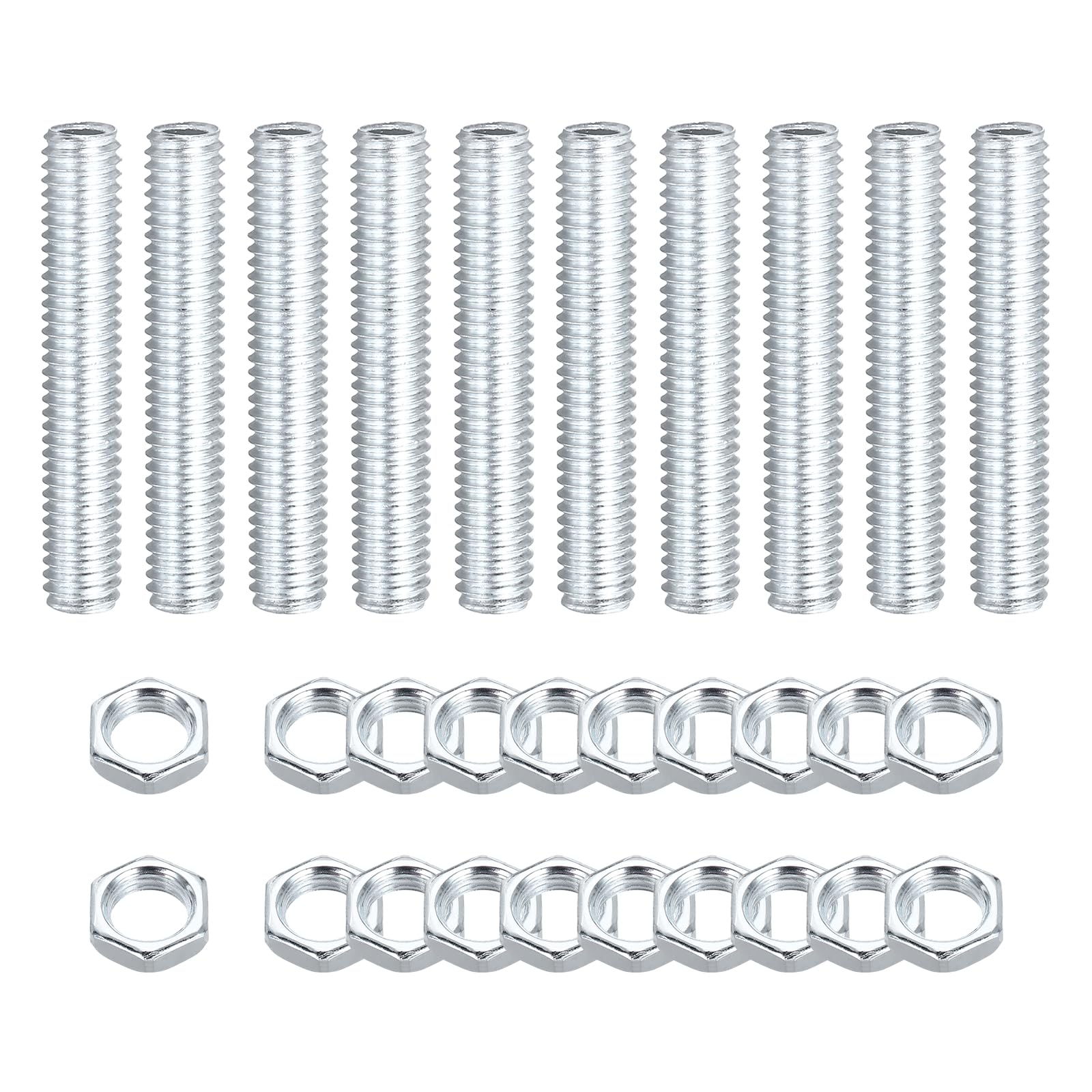 sourcing map 10Pcs 35mm Lamp Pipe Nipples Kit with Lock Nuts, M6x1 Coarse All Threaded Hollow Tube Lamp Repair Hardware Fasteners for Chandelier Ceiling Lamps Assembly DIY, White Zinc