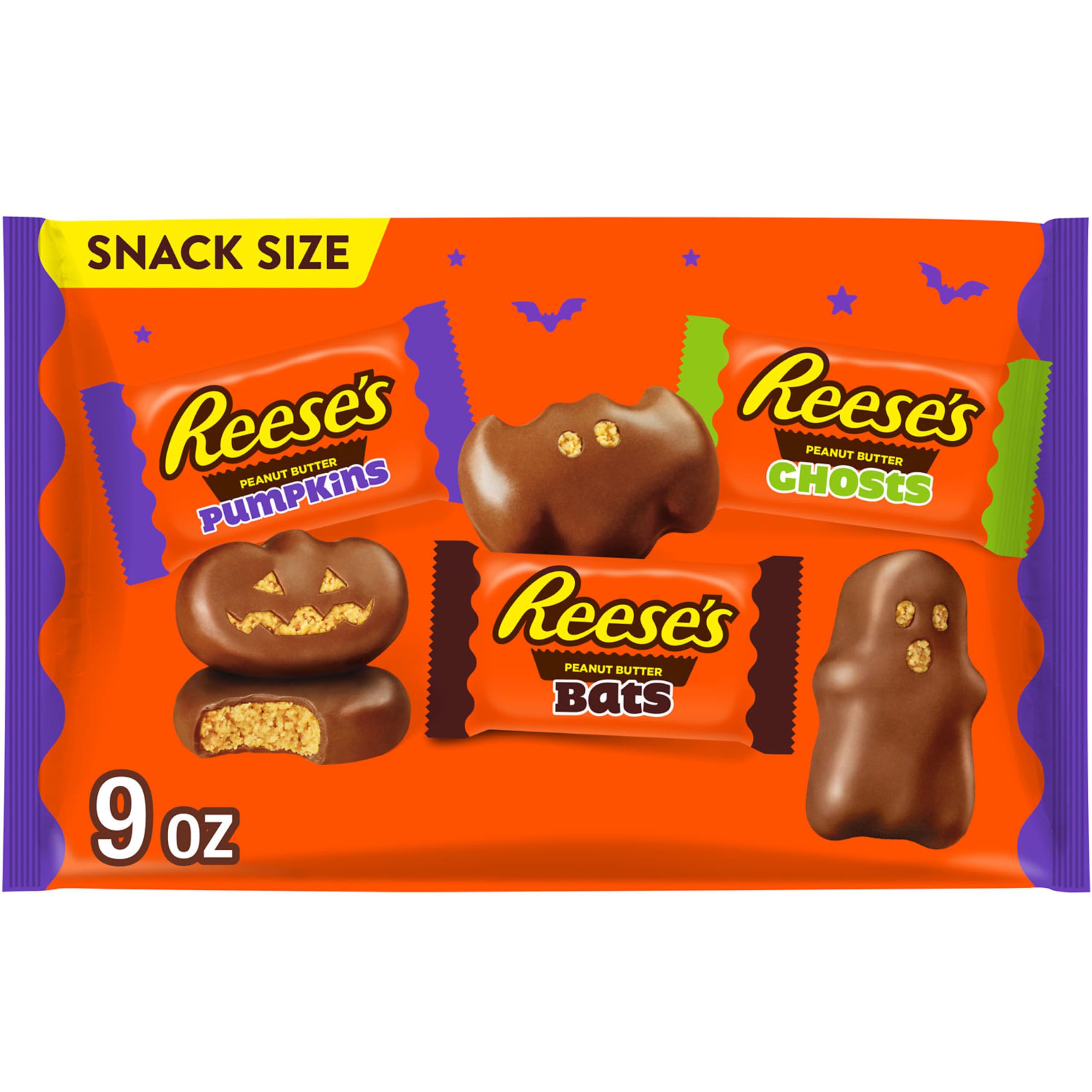 Milk Chocolate Peanut Butter Snack Size, Halloween Candy Variety Bag, 9 oz
