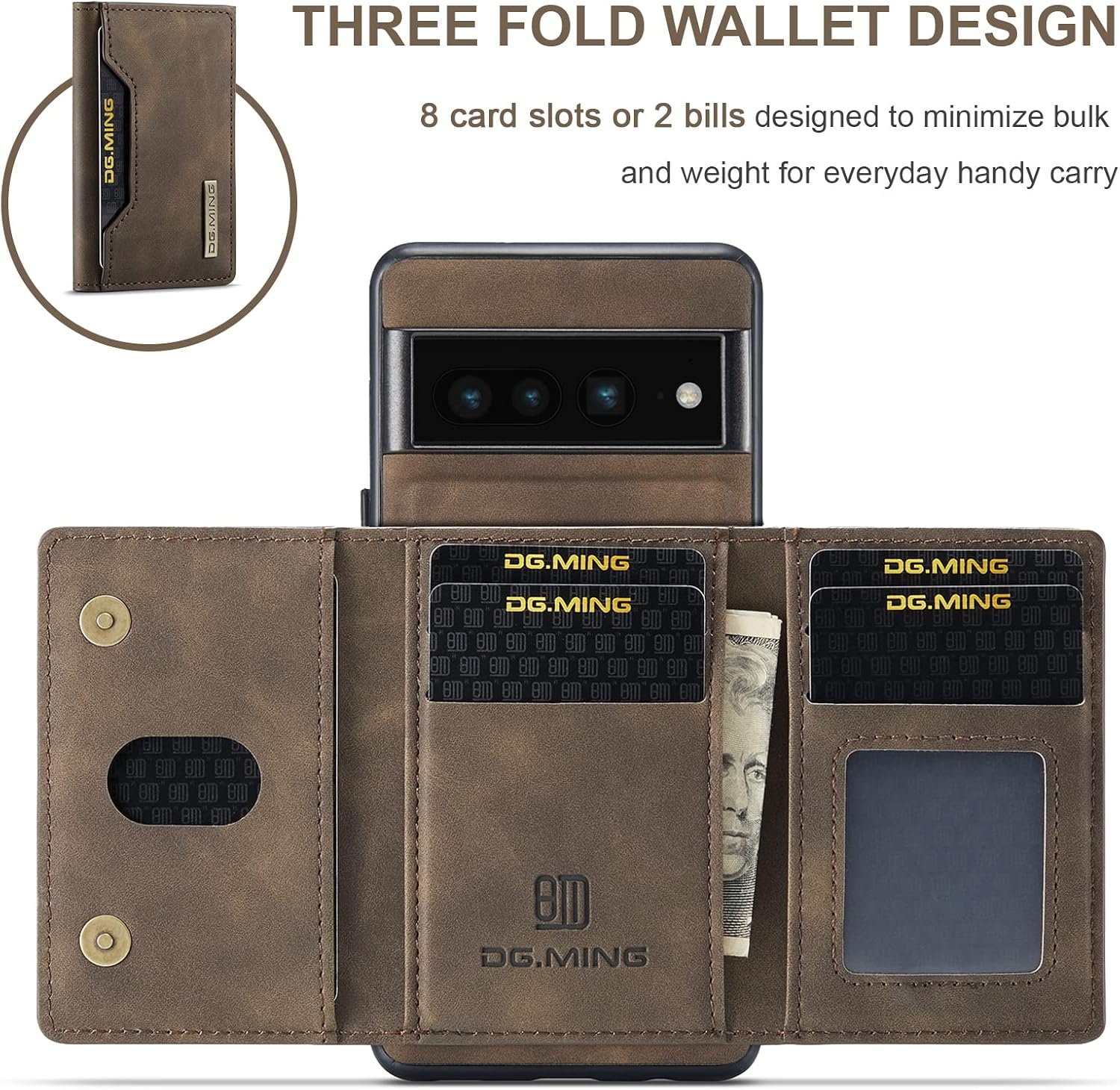Compatible with Google Pixel 7 Pro Wallet Case, 2 in 1 Detachable Leather Wallet Case with Stand+Card Holder Compatible with Google Pixel 7 Pro Case (Coffee)