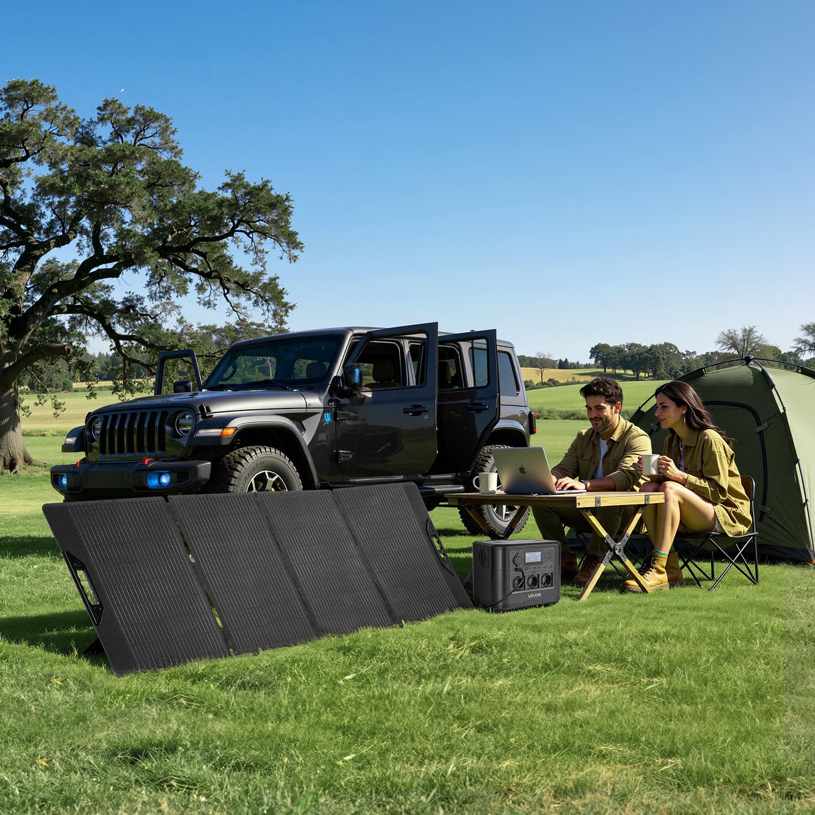 VEVOR Station Électrique Portable 1800 W Générateur Solaire Portable Panneau Solaire 200 W Batterie Secours LiFePO4 1008 Wh pour Urgence Domestique, Camping, Voyage Camping-car, avec 9 Ports de Sortie