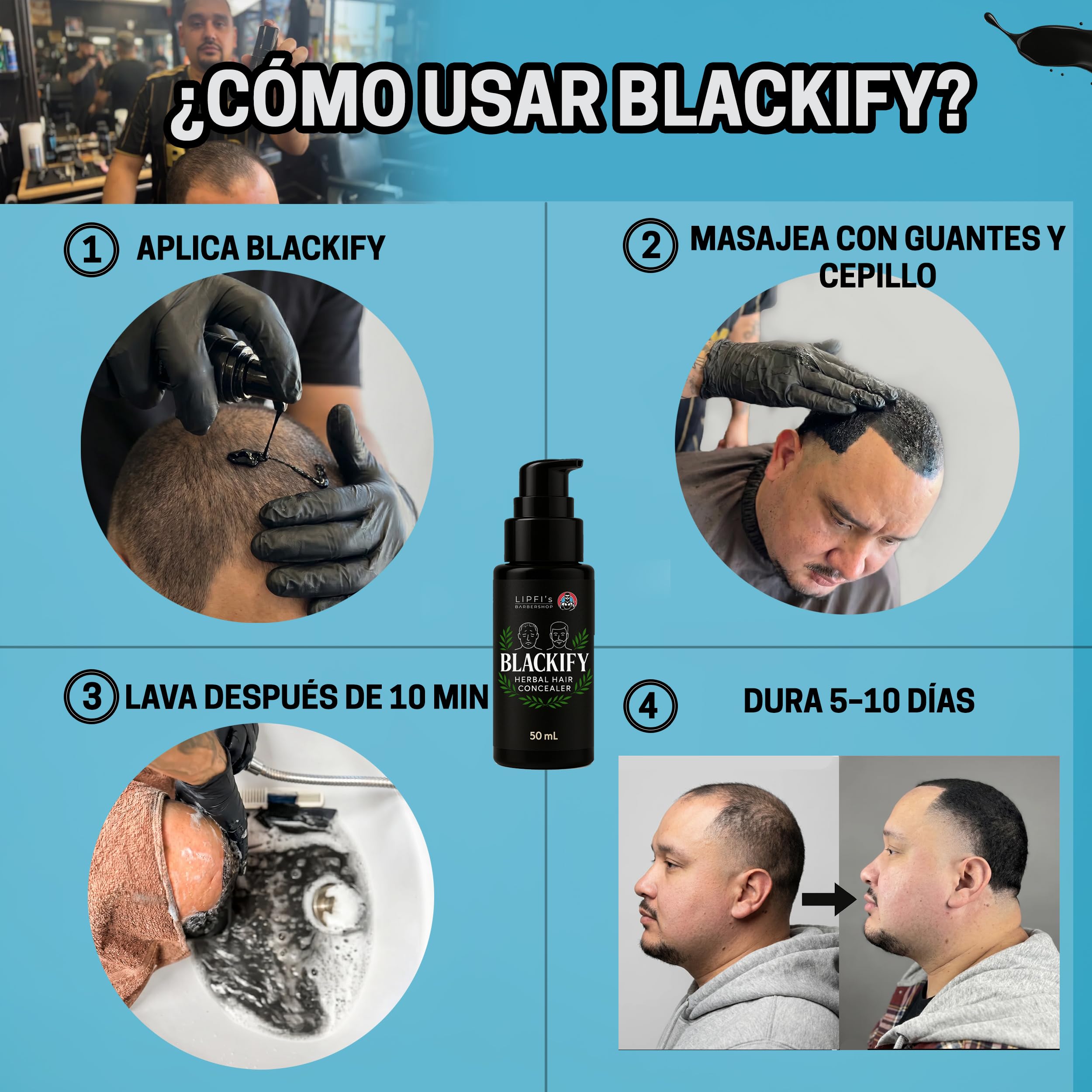 BLACKIFY - Corrector de cabello vegetal para cabello fino y zonas calvas, crema natural de larga duración con pigmentos vegetales, relleno vegano para hombres y mujeres (50 ml)