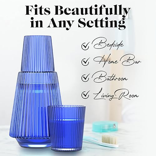 Miniatura 7 de American Atelier Jarra de agua vintage con vaso, jarra acanalada de 37 onzas y vaso a juego que se dobla como tapa para habitación de invitados,