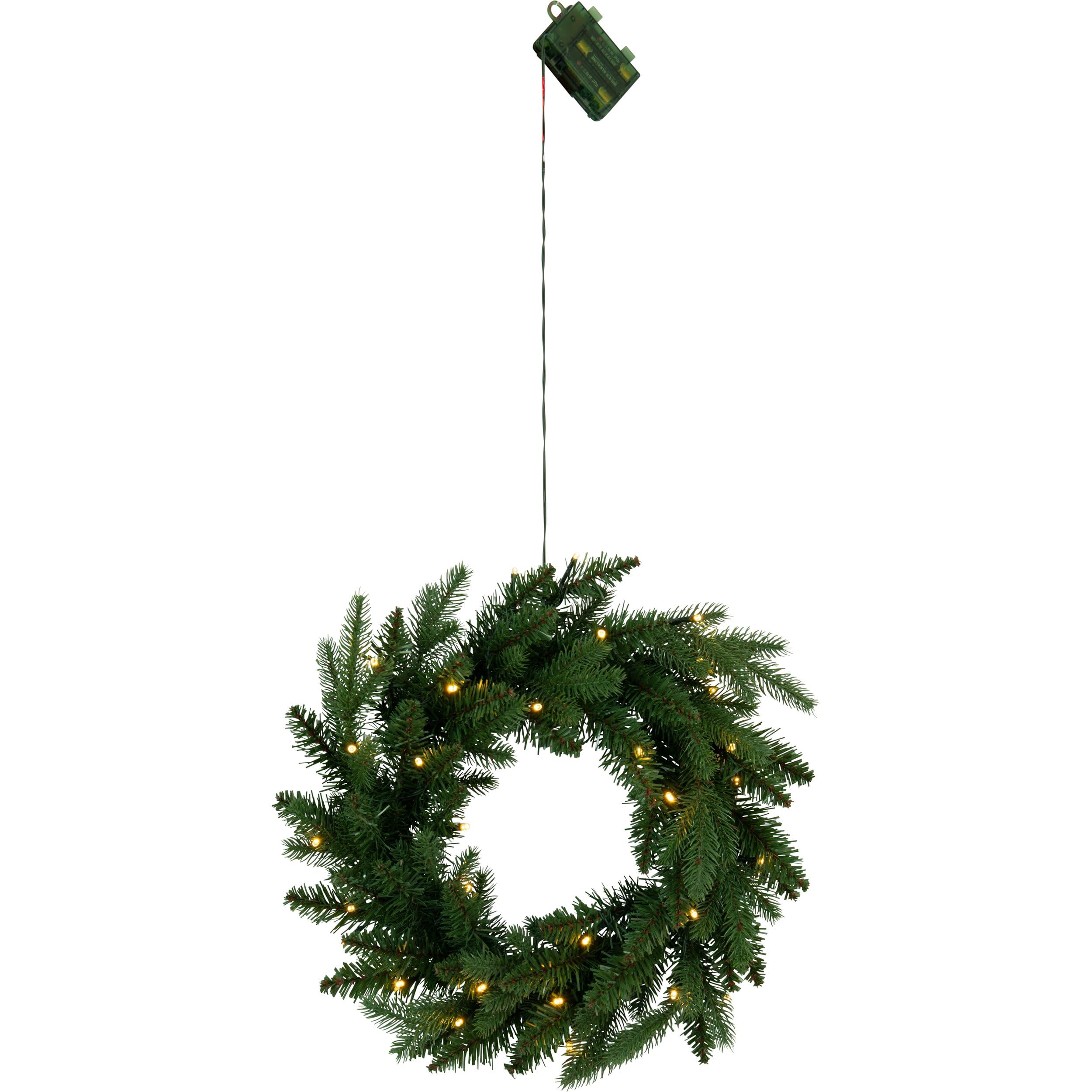 EGLO Couronne de Noël LED avec capteur crépusculaire, Couronne Lumineuse de | Noël, couronne de l'Avent vert sapin pour intérieur et extérieur, blanc chaud, à piles, Ø 45 cm, IP44
