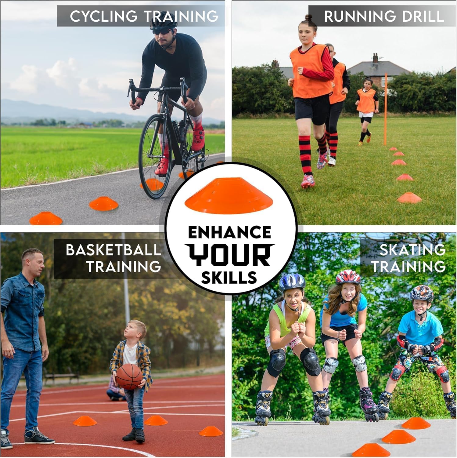 Disc Soccer Cones for Training Kids - 200,100,50 Small Plastic Cones for Sports Training - Flexible Conos for Soccer Practice Equipment, Basketball & Football Drills Equipment