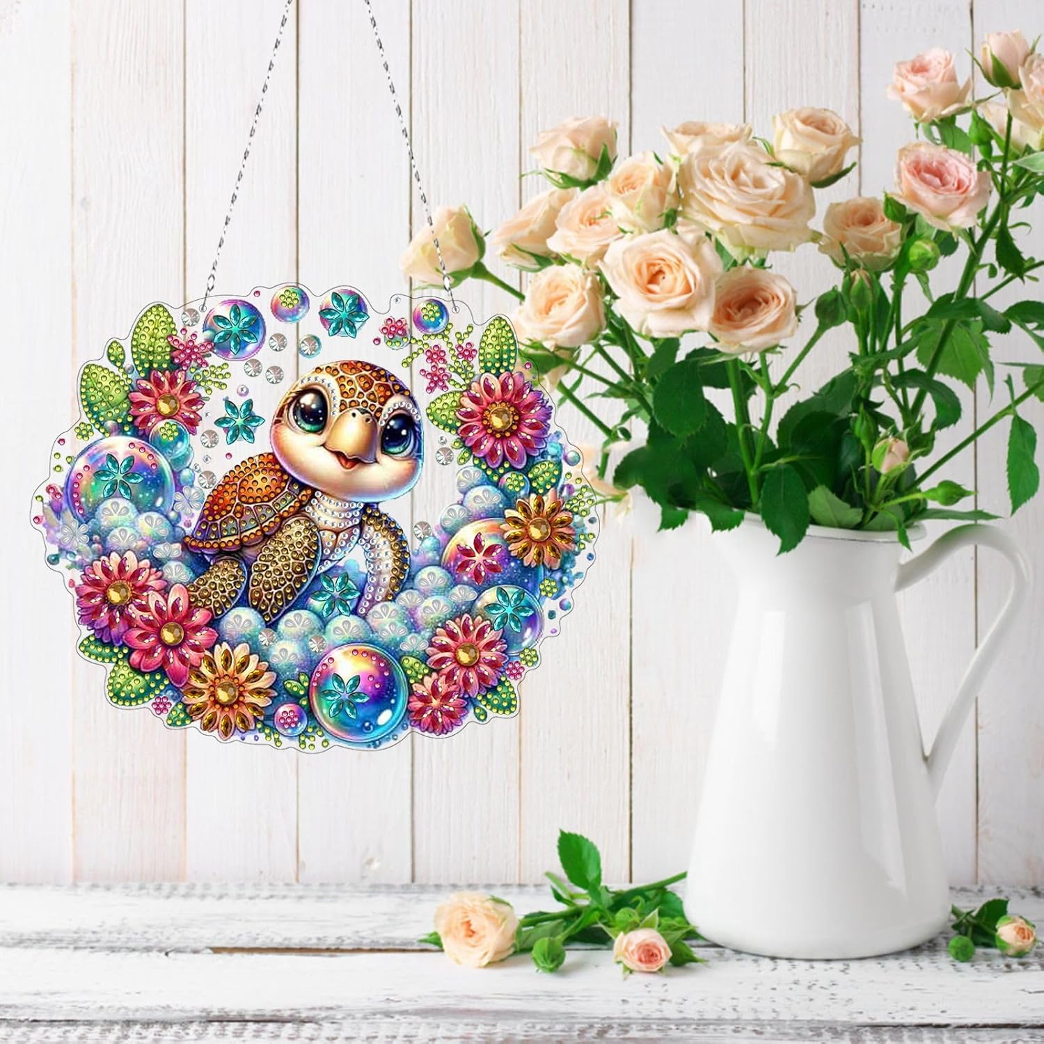 DIY Diamond Art Painting Wreath Kits Rhinestone Diamond Art Window Hanging Pendants Home Garden Wall Hanging Kits (Double-Sided Pattern Single Side Point Drill)-#05-2PC Sea Turtle