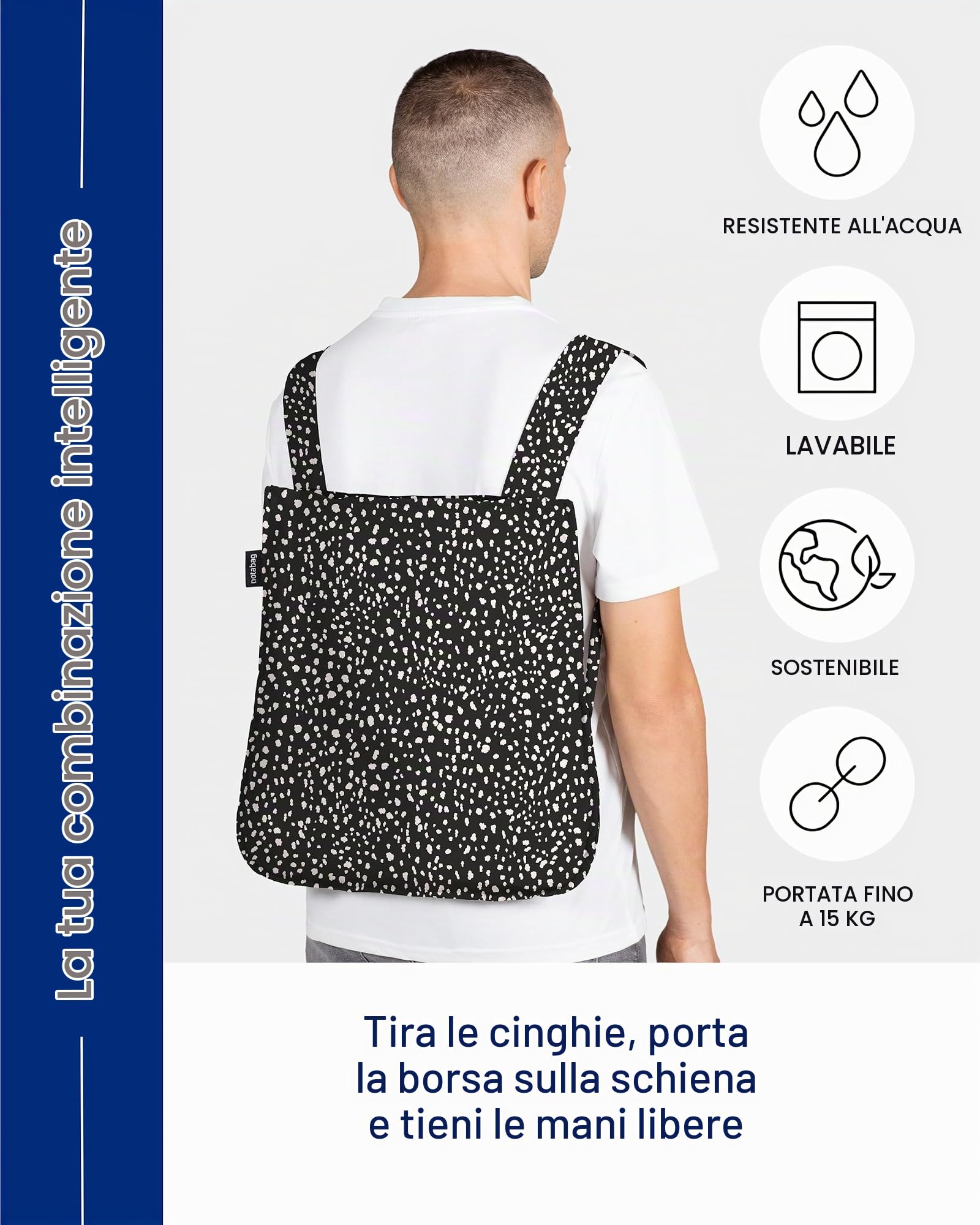 Notabag Zaino e borsa 2 in 1 – Zaino impermeabile – borse della spesa riutilizzabili pieghevoli