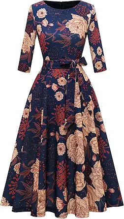 DRESSTELLS Vintage Cocktail Dress for Women, Modest Wedding Guest Dresses 2023, Fit Flare Aline Church Dress