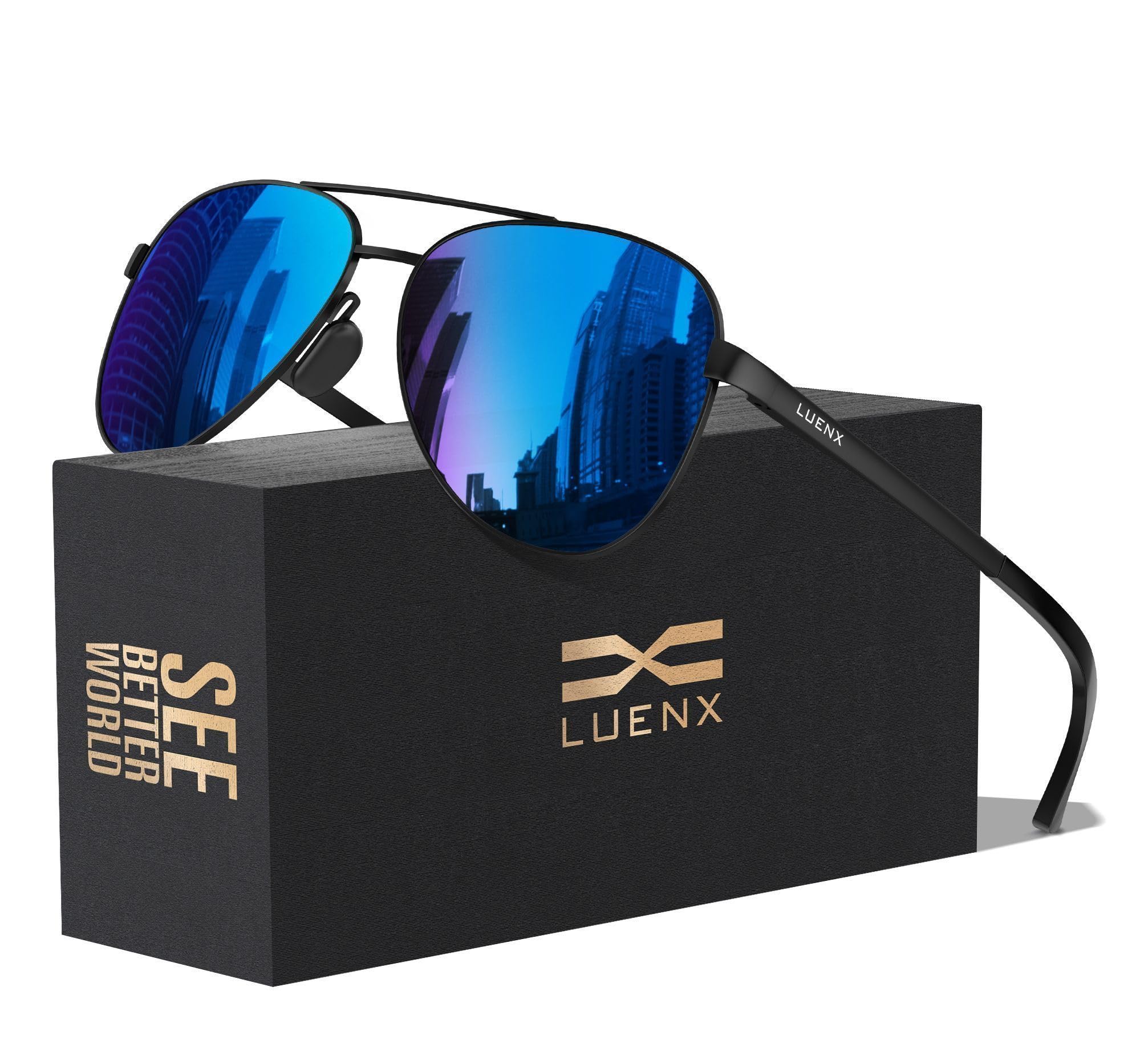 LUENX Aviator Sunglasses for Women Polarized Mirror with Case UV400 Protection 60mm