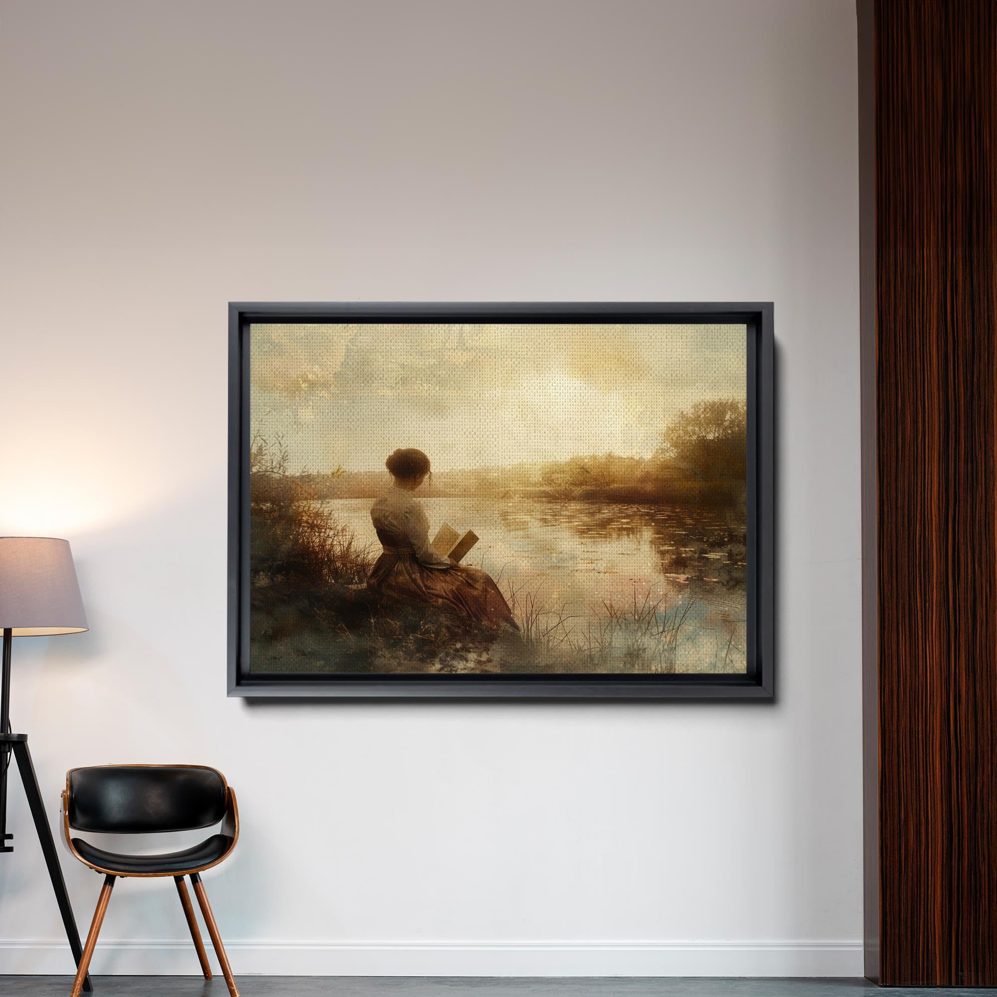 Amazon.com: Vintage Reading Woman Lake, Vintage Landscape Art