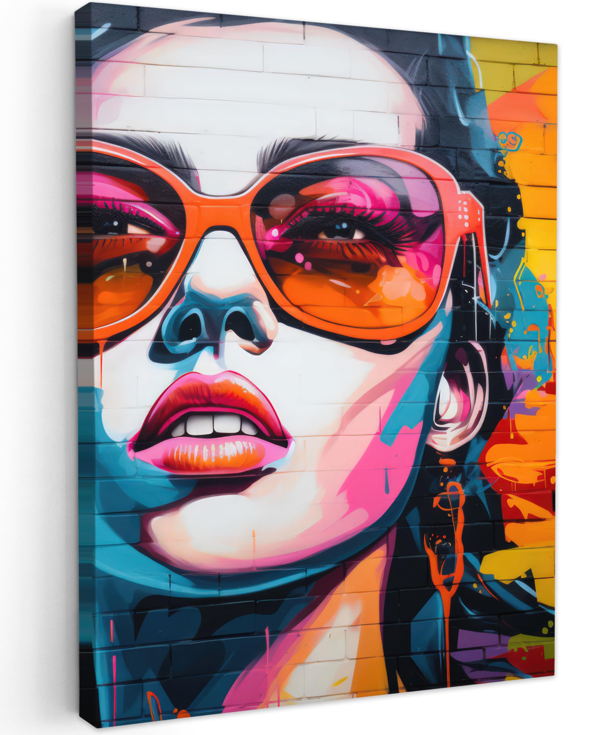 MuchoWow© Wandbilder 50x70 cm Wohnzimmer Wanddeko Schlafzimmer Zimmerdeko Fotowand Zimmer Deko Wand Dekoration Wall Banksy - Street Pop Art - Frau - Brille - Farben - Graffiti