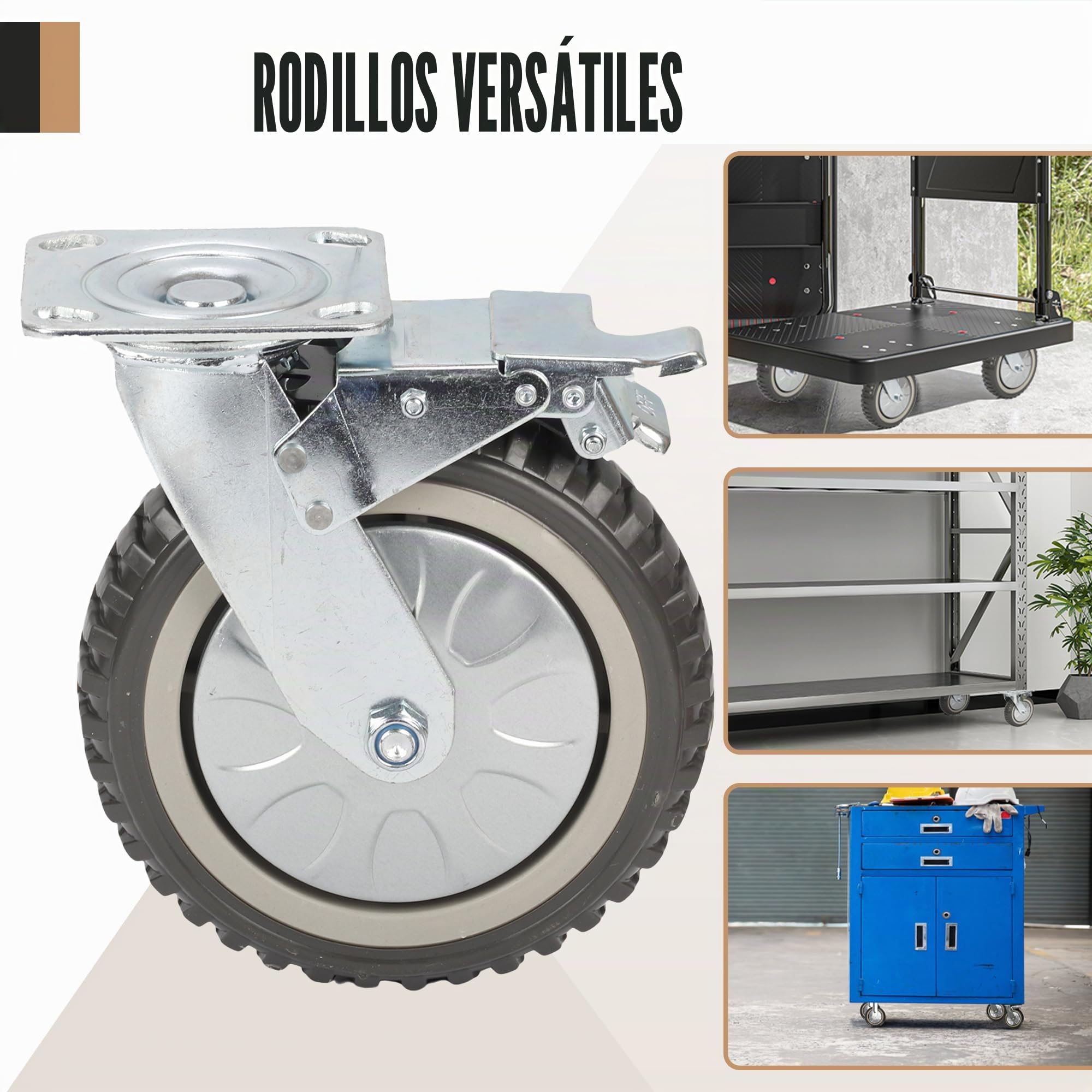 uyoyous 4 ruedas de carga pesada de 200 mm con freno, giratorias 360°, ruedas de transporte con rosca, ruedas de carga pesada, capacidad de carga de 1000 kg (2 ruedas giratorias, 2 ruedas de freno)