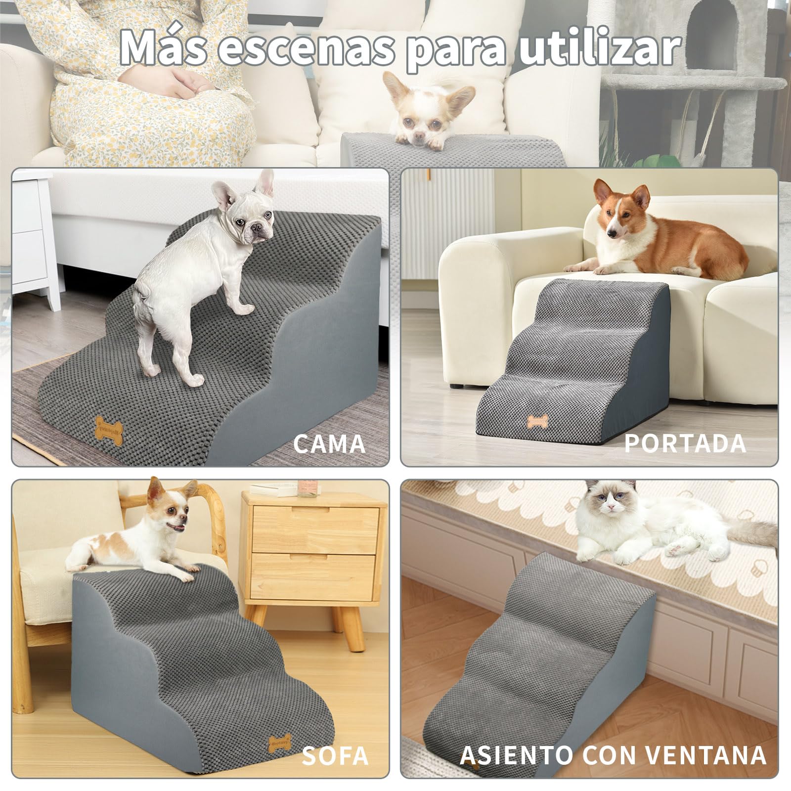 Nepfaivy Escalera para Perros Mediano - Rampa Antideslizante para Perros, 3 Etapas