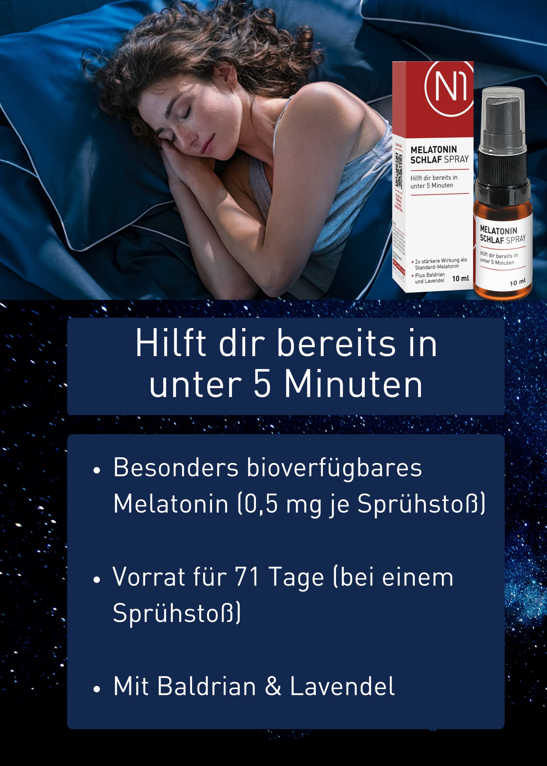 N1 Spray à la mélatonine – Une étude prouve : vous aide 3 fois plus rapidement que la mélatonine standard – 355 jours d'approvisionnement – Spray de sommeil à la mélatonine avec valériane et lavande