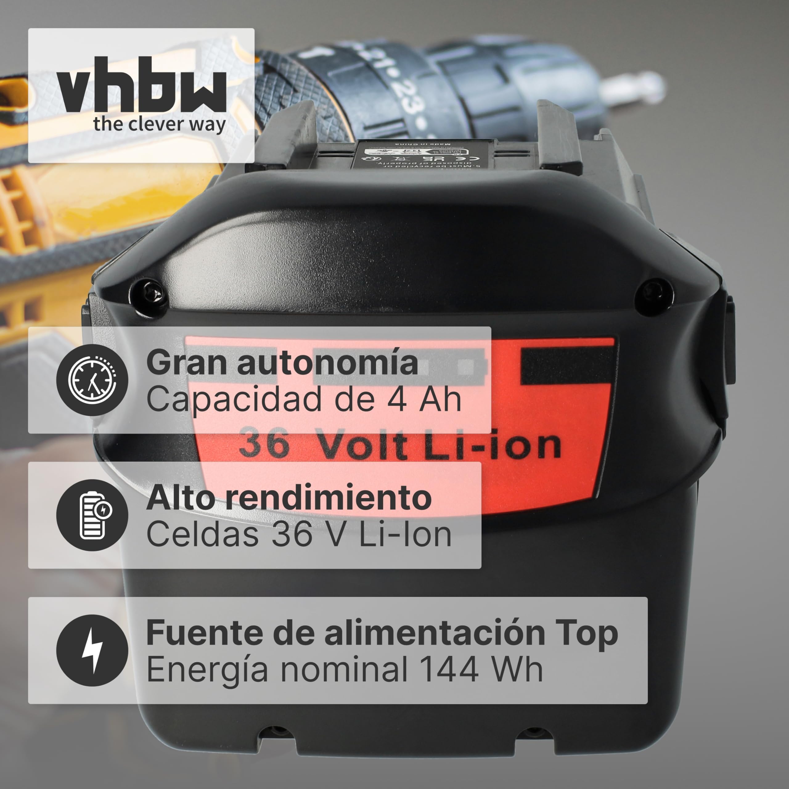 vhbw Batería Compatible con Hilti TE6-A36, TE 6-A36 AVR, TE 500-A36, CPC 36V Herramienta (4000 mAh, Li-Ion, 36 V)