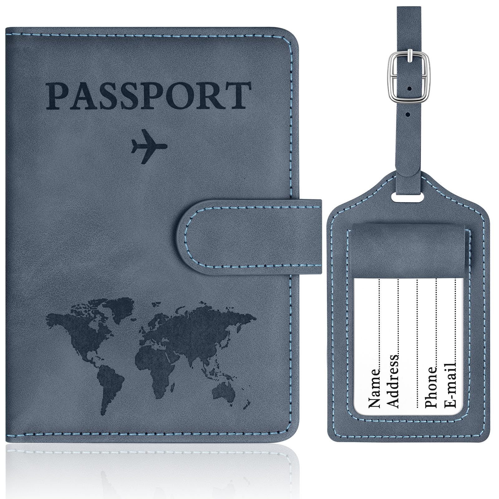 OFFCUP Funda Pasaporte, Porta Pasaporte con Bloqueo RFID, Cuero de PU Porta Documentos Viaje con Identificador De Maletas para Pasaportes Tarjetas Crédito Funda Tarjeta Identific (Azul Cielo) — view 8