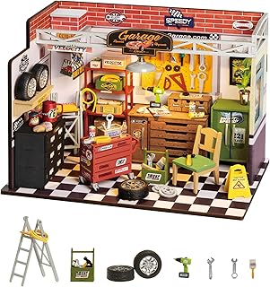 Rolife Wooden Dollhouse Garage Workshop Miniature DIY Craft Kits Doll House Kit Building Kits with LED Lights Christmas Birthday Gift for Children and Adults