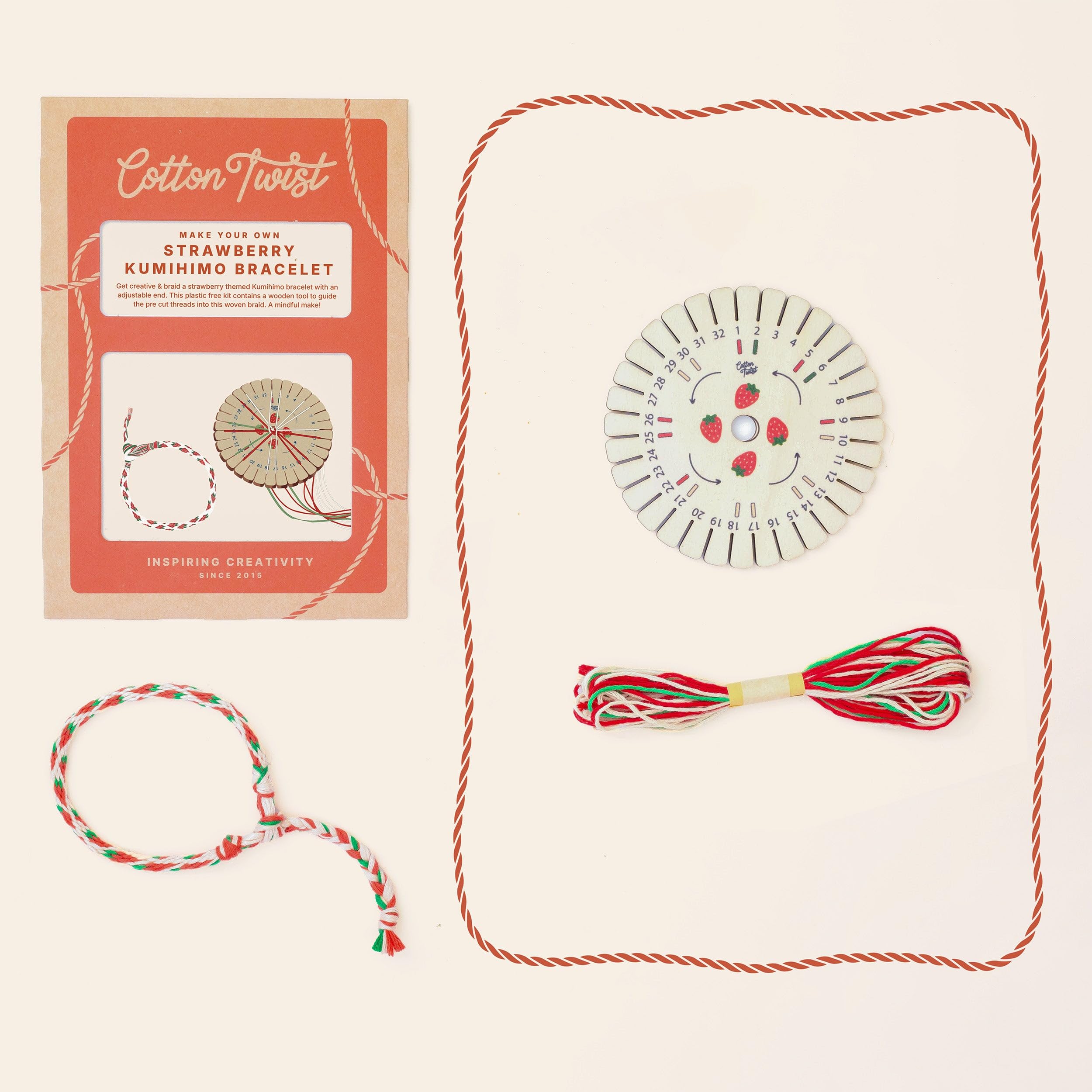 COTTON TWIST Kids Make Your Own Strawberry Kumihimo DIY Bracelet Making Kit