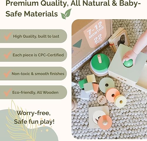 Miniatura 7 de Jackie & Vancie Juguetes Montessori para niños de 1 año, kit de juego sensorial 6 en 1, juguetes de aprendizaje de madera con permanencia de