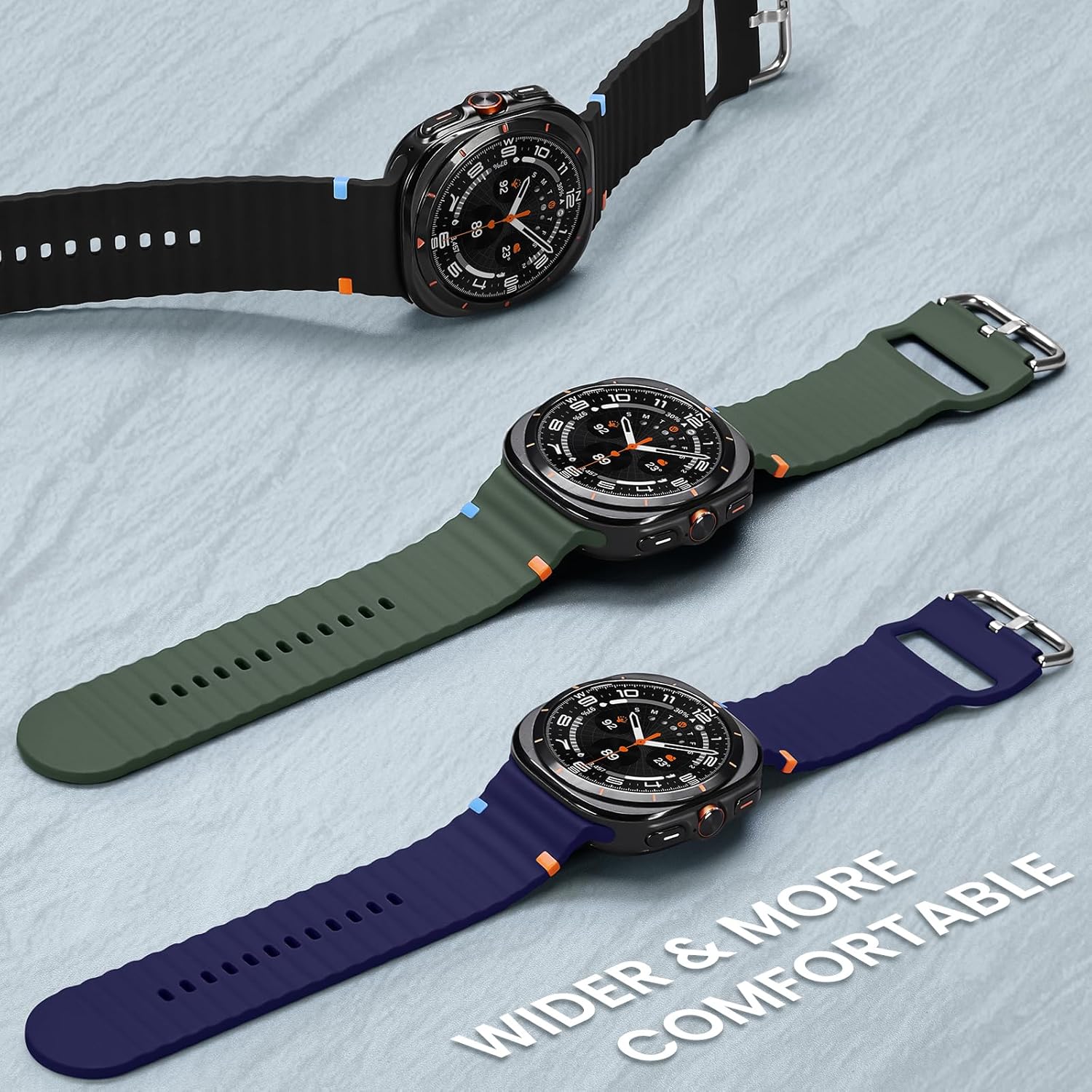 3-Pack Sport Bands Compatible with Galaxy Watch Ultra bands (2025/2024), Soft Silicone Samsung Galaxy Watch 7 Ultra 47mm Band for Men Women - Image 3