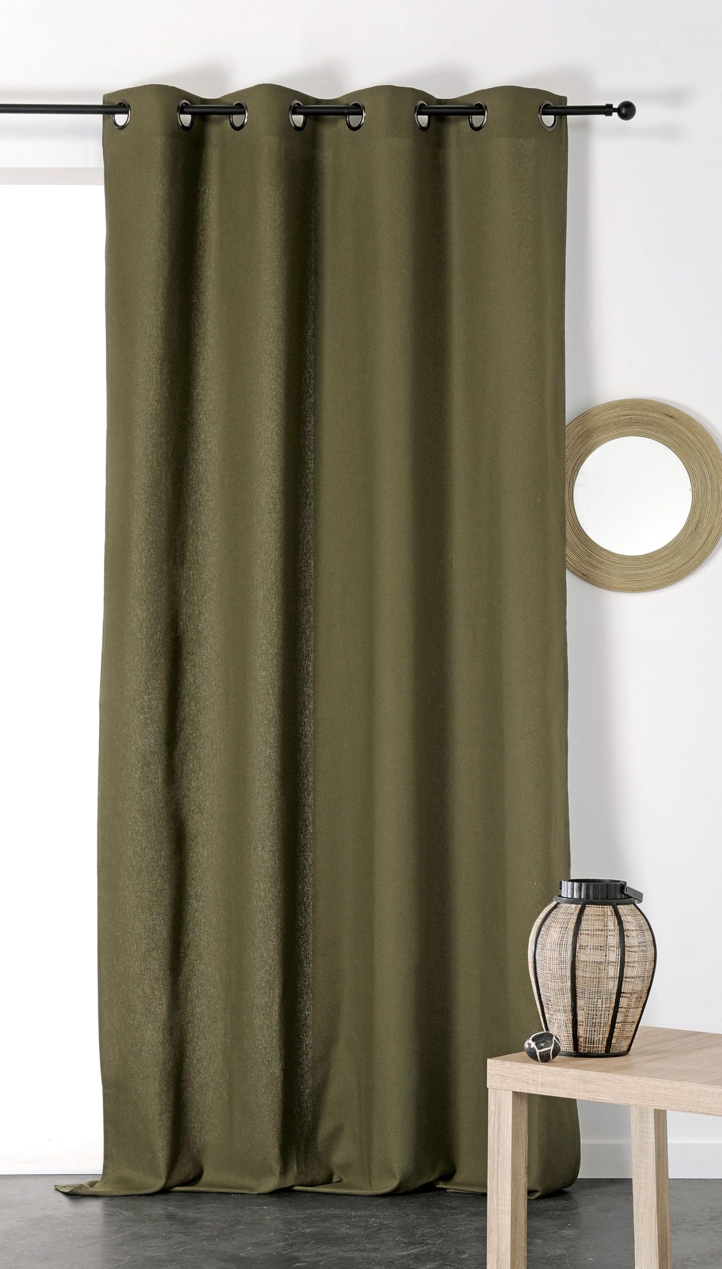 Linder Curtain Métis Natural Materials (Cotton/Linen) Fern Green with Eyelets 135 x 260 cm