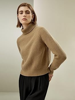 LilySilk 100% Cashmere Sweater for Women Textured Turtleneck Long