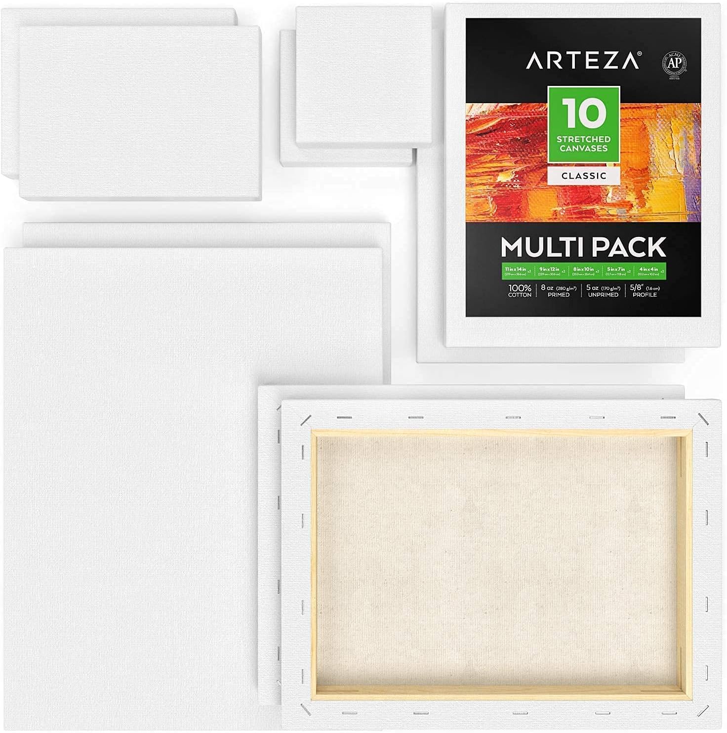Arteza Watercolor Paint Set and Stretched White Blank Canvas Multi Pack Bundle, Painting Art Supplies for Artist, Hobby Painters & Beginners