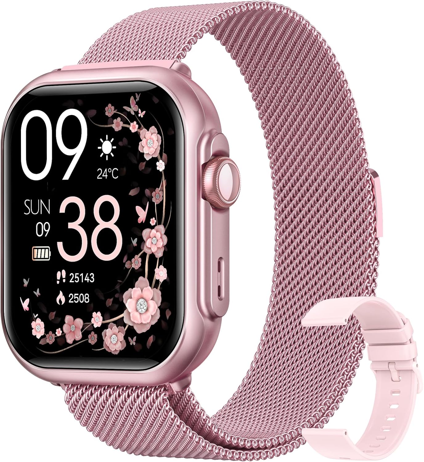 smart watches for women men fitness: smart watch for iphone&android bluetooth call with 30 day+battery life spo2 sleep heart rate monitor,ip68,fitness tracker with 120+sport,reloj inteligente, 2 bands 1.85 dusty rose