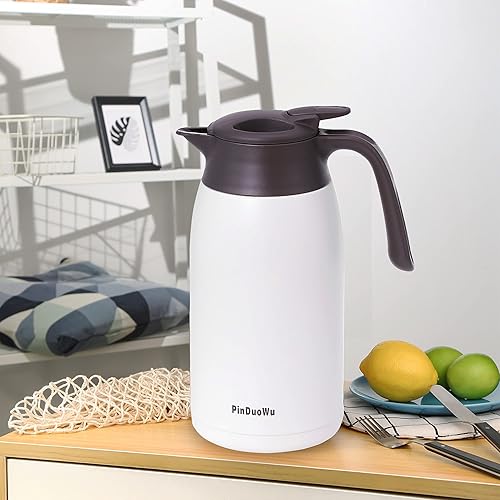 Miniatura 6 de Jarra térmica de acero inoxidable 316L de 68 onzas con aislamiento térmico, jarra de café al vacío, jarra de té de agua caliente, mango curvo