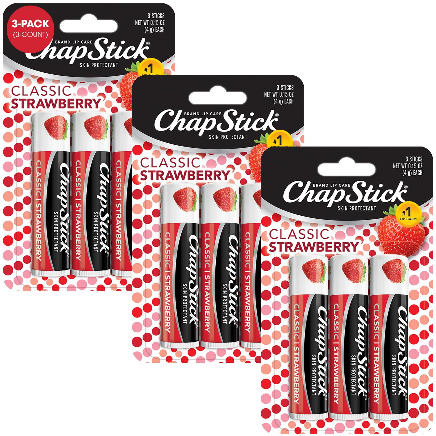 ChapStick Classic Strawberry Lip Balm 9-Count Tinted Lip Moisturizer Juicy Sweet 0 15 Oz Ea