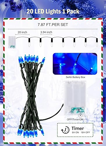 Vista 67 de Guirnalda de luces de Navidad a pilas, 20 luces LED de 8 pies con temporizador, luces de árbol de Navidad para interiores y exteriores, dormitorio