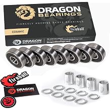 Fireball Dragon Ceramic Precision Skateboard Bearings with Silver Dragon Precision Aluminum Spacers + Speed Rings | Set