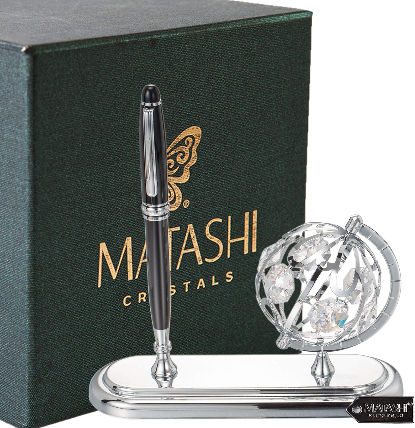 Matashi Chrome Plated Globe & Highly Polished Executive Desk Set with Pen – ‘Super Mom’ Gift for Mom, Grandma on Mother’s Day, Birthday, Home Office, Perfect for Working Women & Men