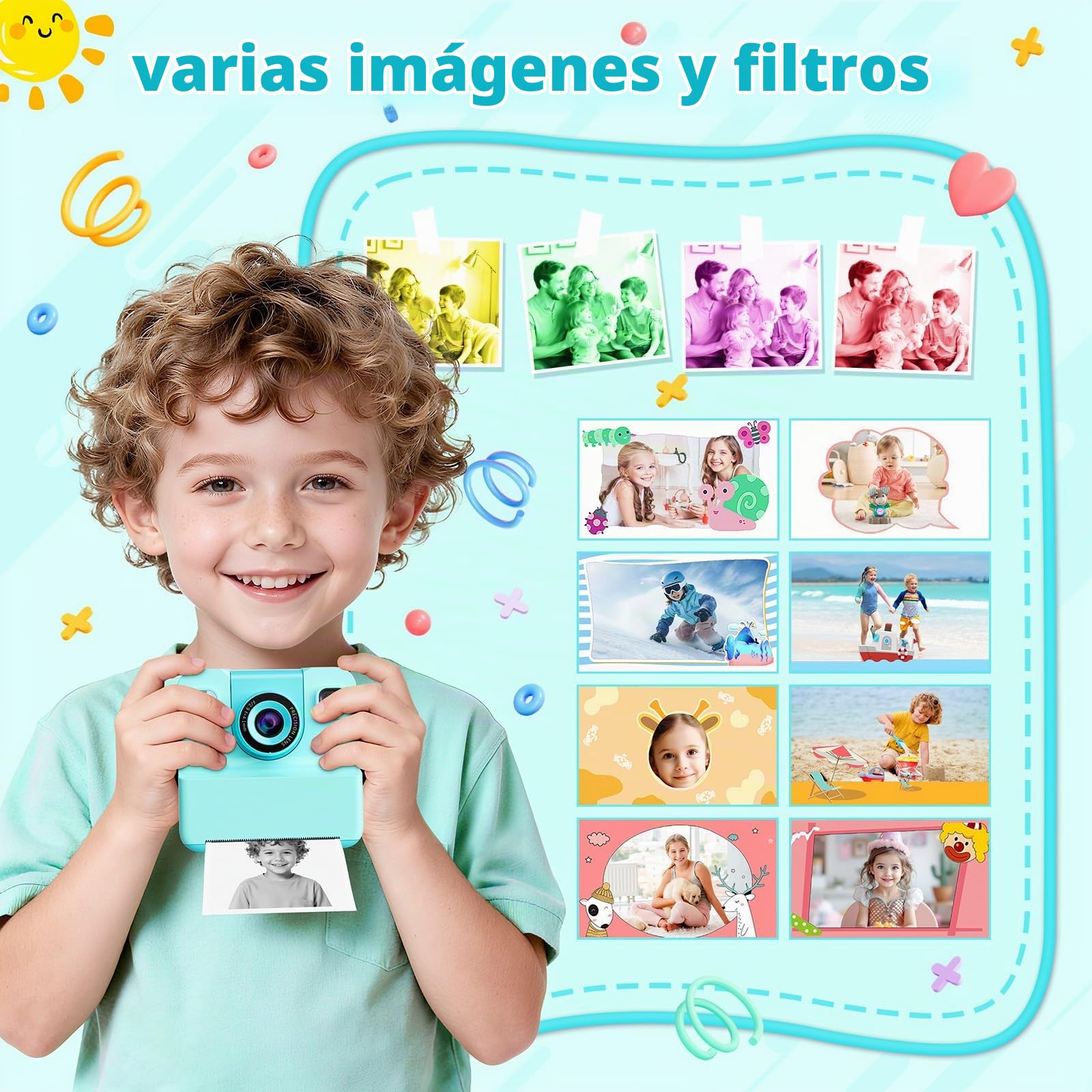 Cámara Infantil con Impresión Instantánea 1080P, 3 Rollos Y 32GB