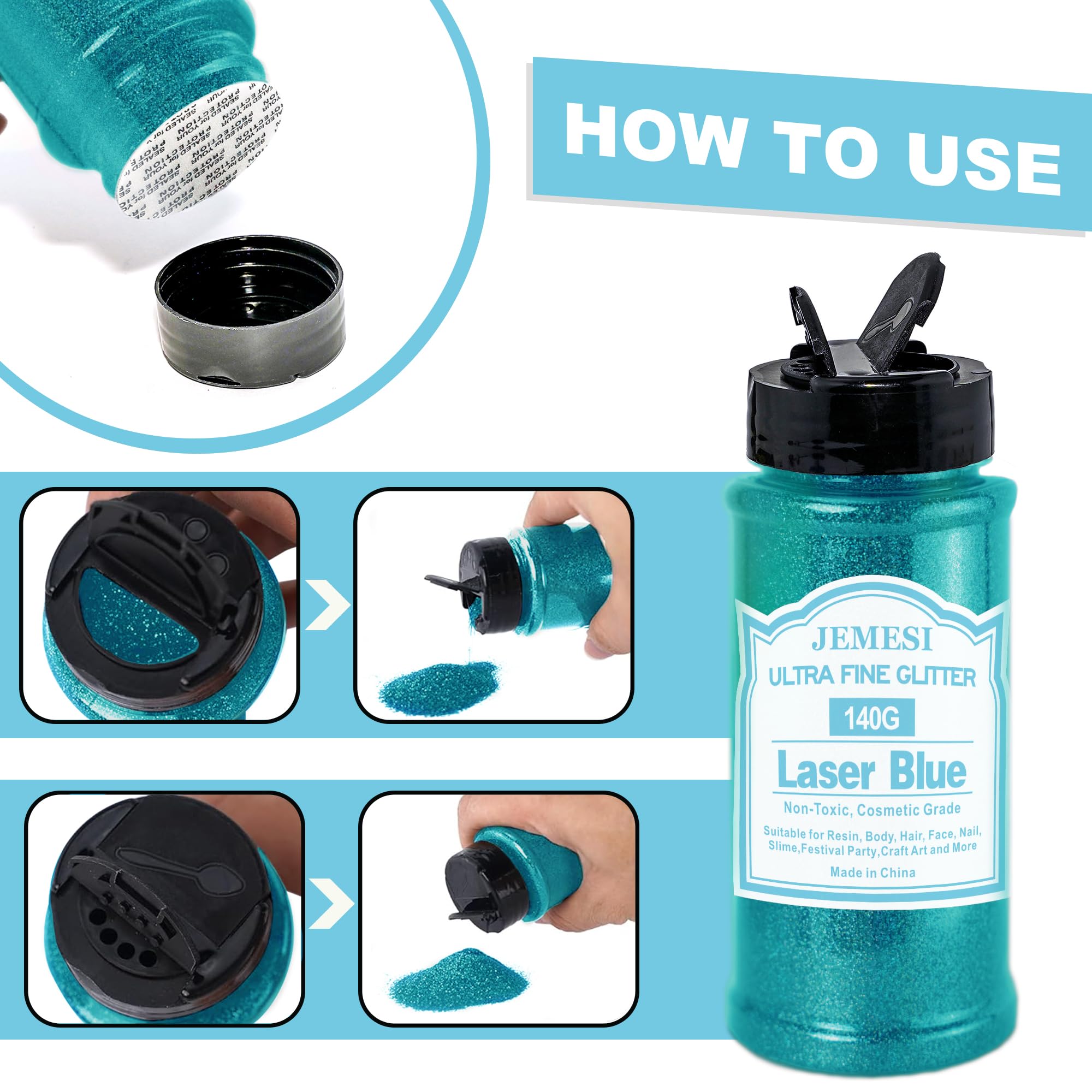 Glitter Olografici Ultrafini, Glitter Di Bellezza,Laser blu140g, Adatti Per Capelli, Viso, Corpo, Unghie e Trucco Natalizio. Adatti Anche Per Resina Epossidica, Vetro e Lavori Artigianali.