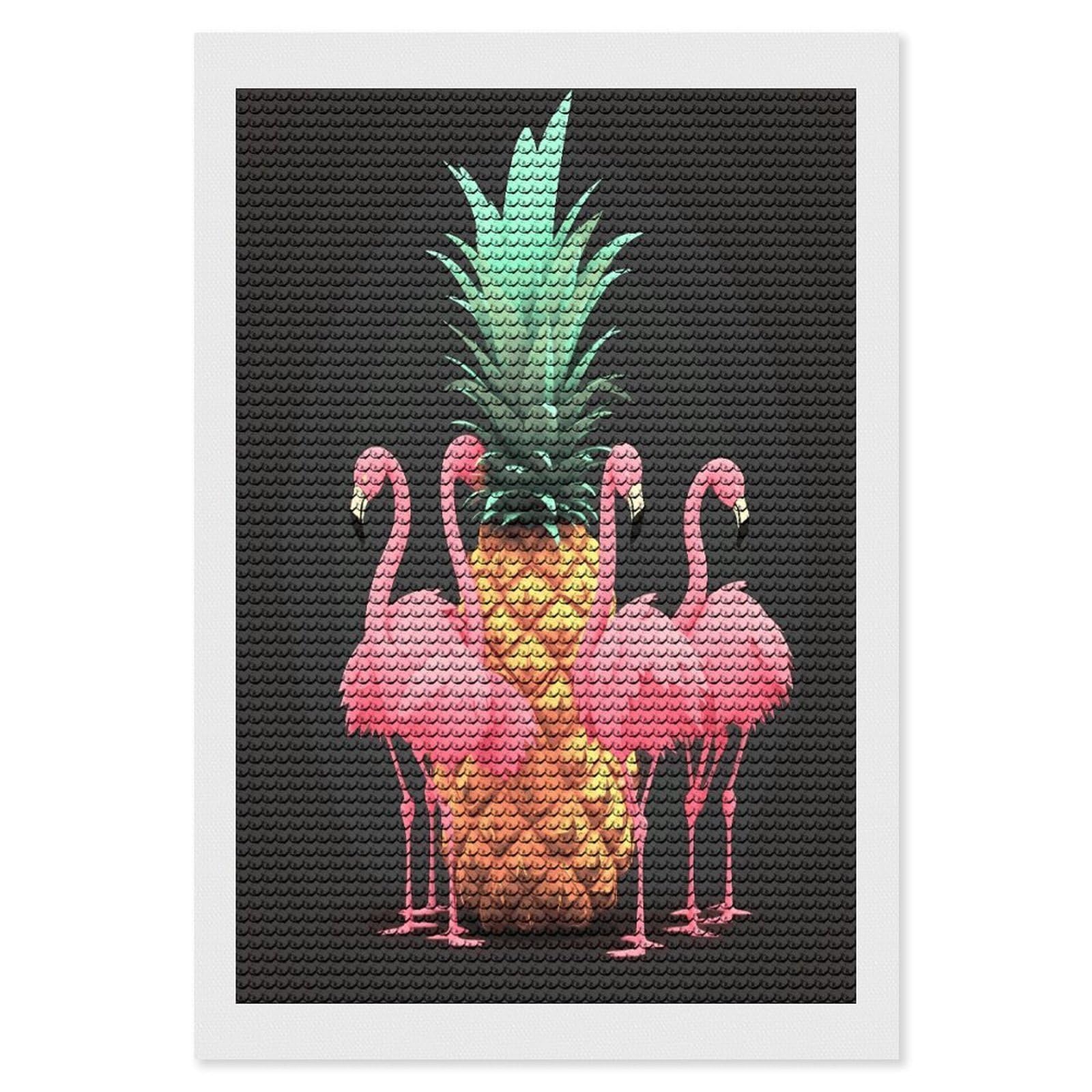 FekiLoot Pineapple Flamingos Paint by Numbers Kit for Adults Beginner DIY Diamond Dots Paintings Round Full Drill Diamond Art Kits Picture Diamond Art Painting Kits for Home Decor 8"x12"