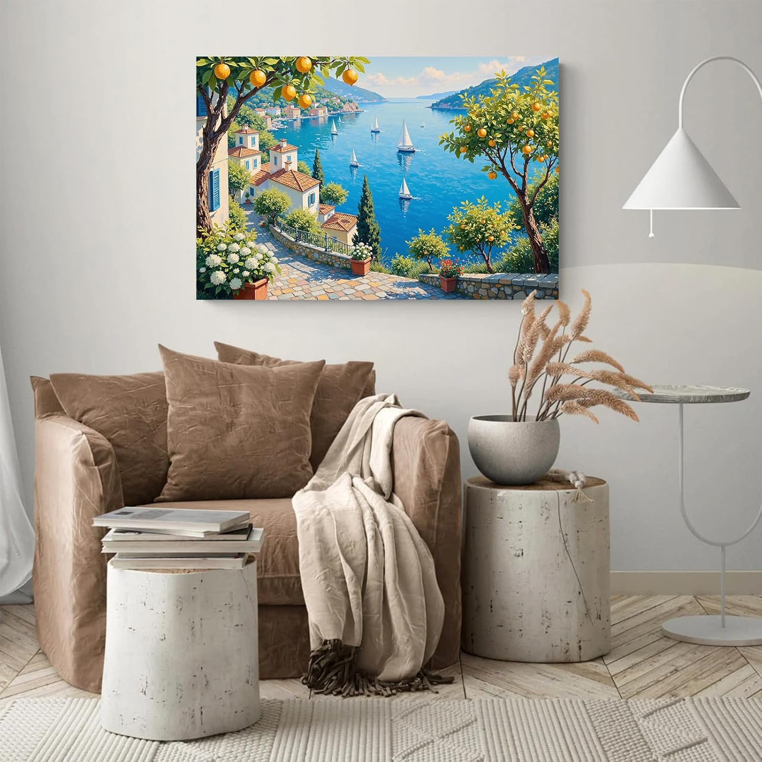 Retro Amalfi Coast Kitchen Poster Print Italian Lemon Tree Wall Art Vintage Mediterranean Canvas Pictures Beach Travel Inspired Decor for Living Room Bedroom Bathroom