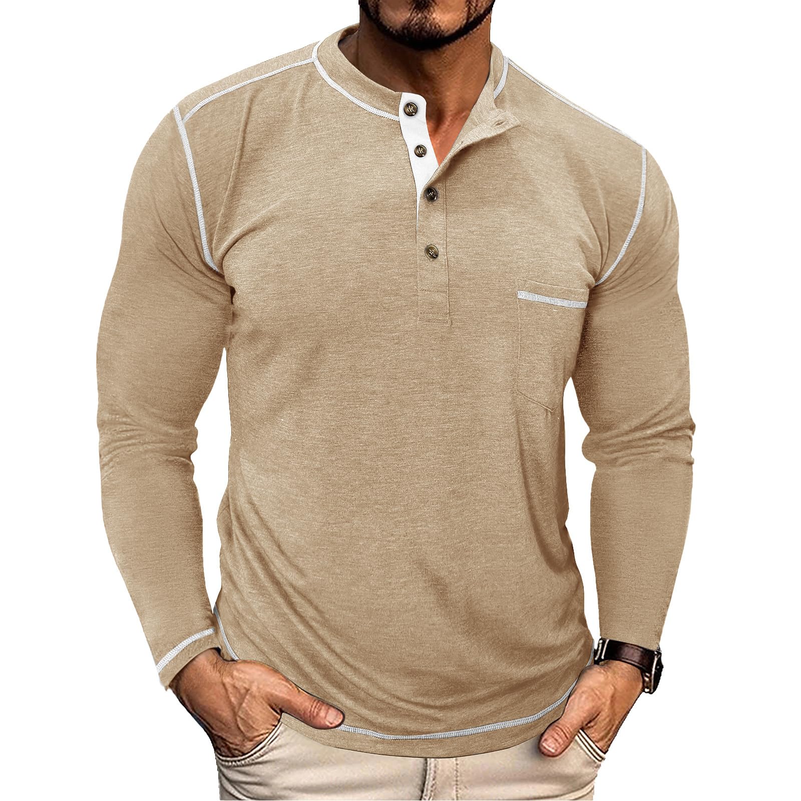 PRIVIMIX Langarmshirt Herren Longsleeve Henley Shirt Langarm T Shirt Basic Pullover für Männer M-3XL