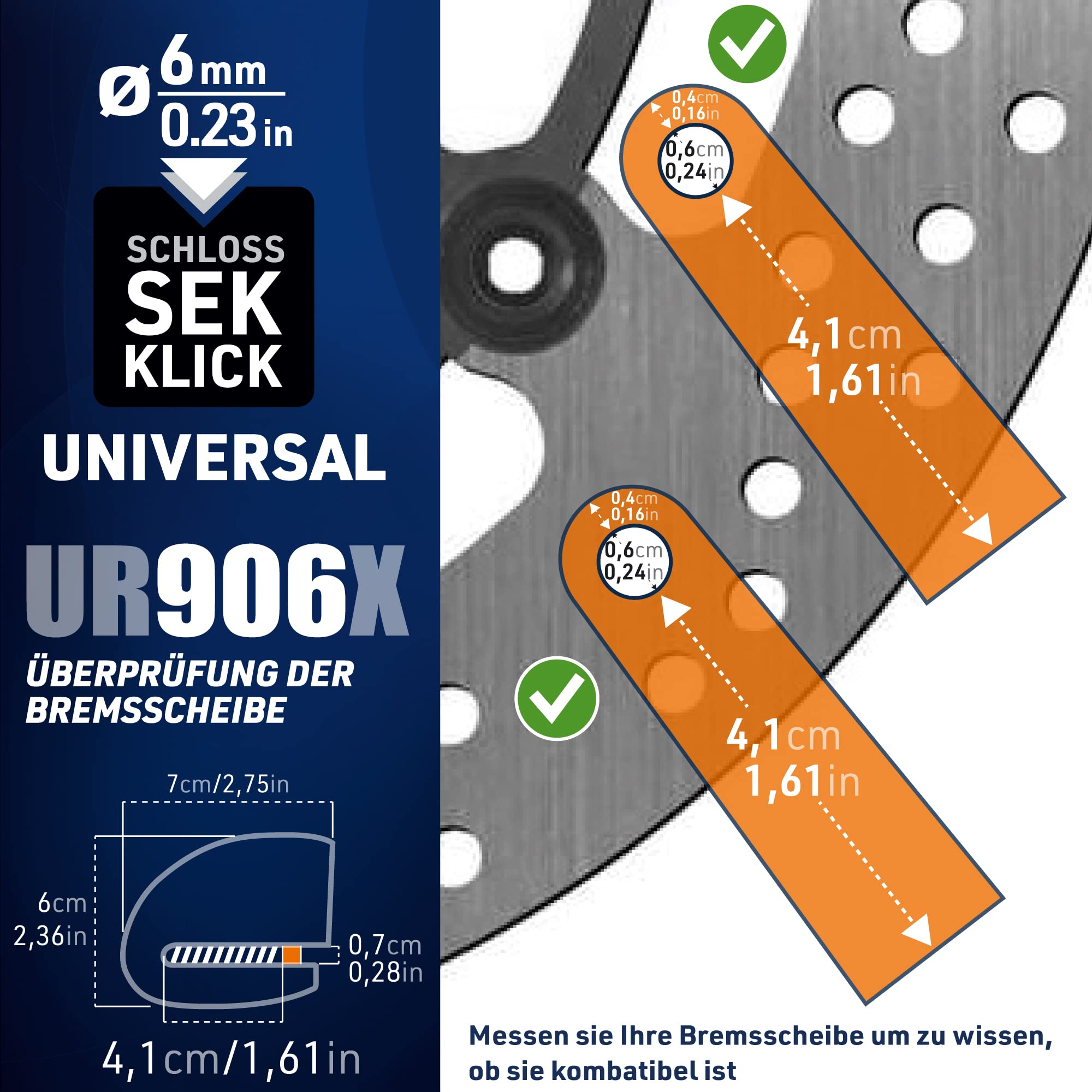 URBAN UR906X Bremsscheibenschloss Alarm 120dB ON/OFF Optionale Aktivierung, Austauschbares Modul, Langlebige Batterie, Erinnerungskabel, Sehr Sichtbar, Universal Diebstahlsicherung Motorrad Roller