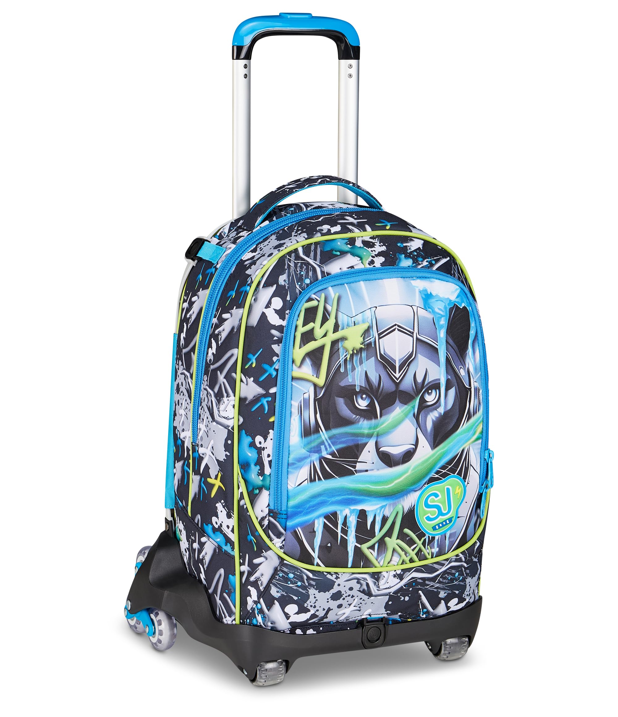SJ GANG STYLE JAM GANG Trolley Scuola Jack 8 ruote GLACE PANTHER BOY, Celeste, 34L, Scomponibile, Uso Zaino, Cross-over System, Spallacci a scomparsa, Tasca portaborraccia, Elementari e medie, Bambino
